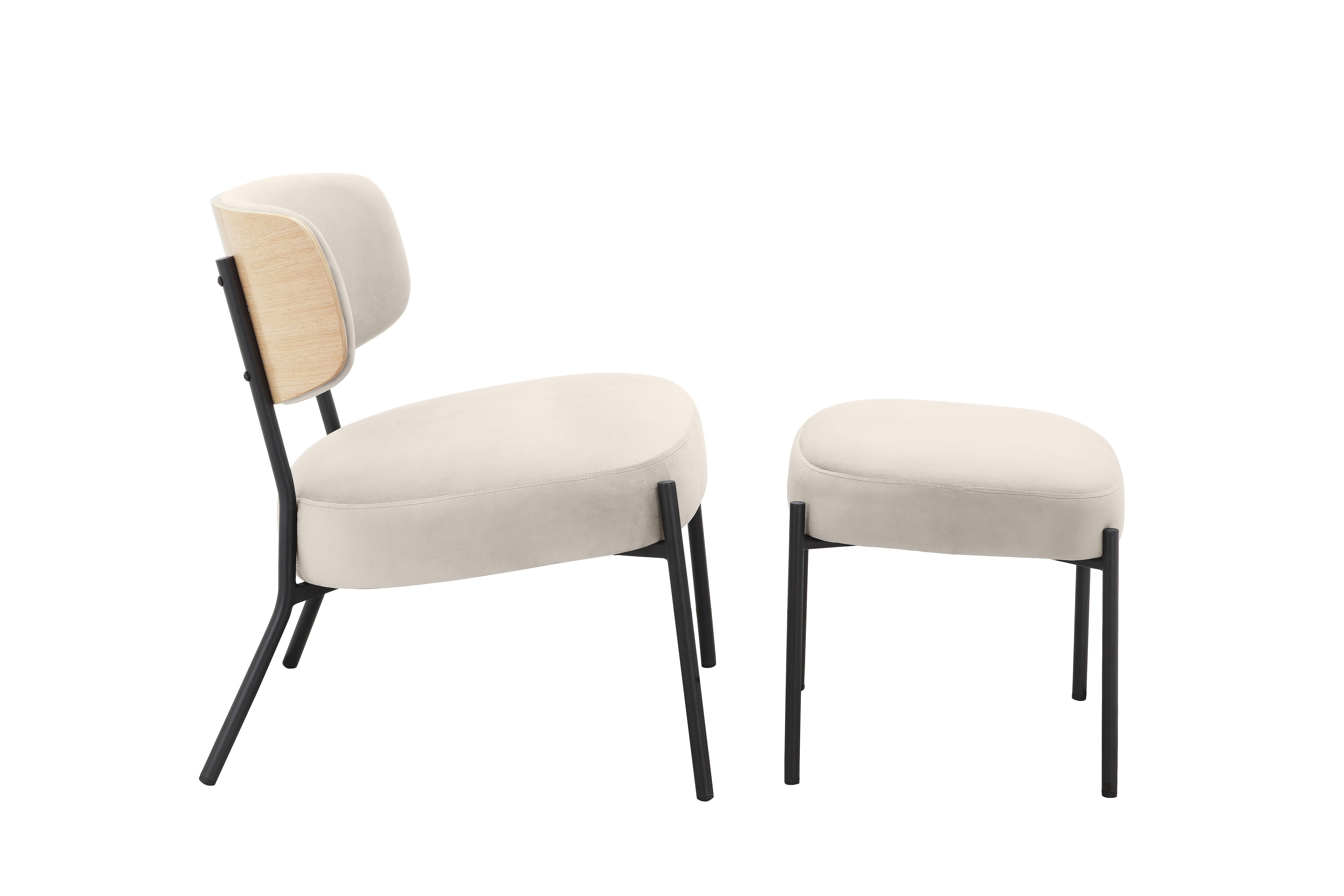 loft24 Sessel Tom - Relaxstuhl Loungestuhl Fernsehsessel Stuhl mit Hocker (2-St., Stuhl mit Hocker), Polsterstuhl mit Hocker, Metallgestell, modernes Design