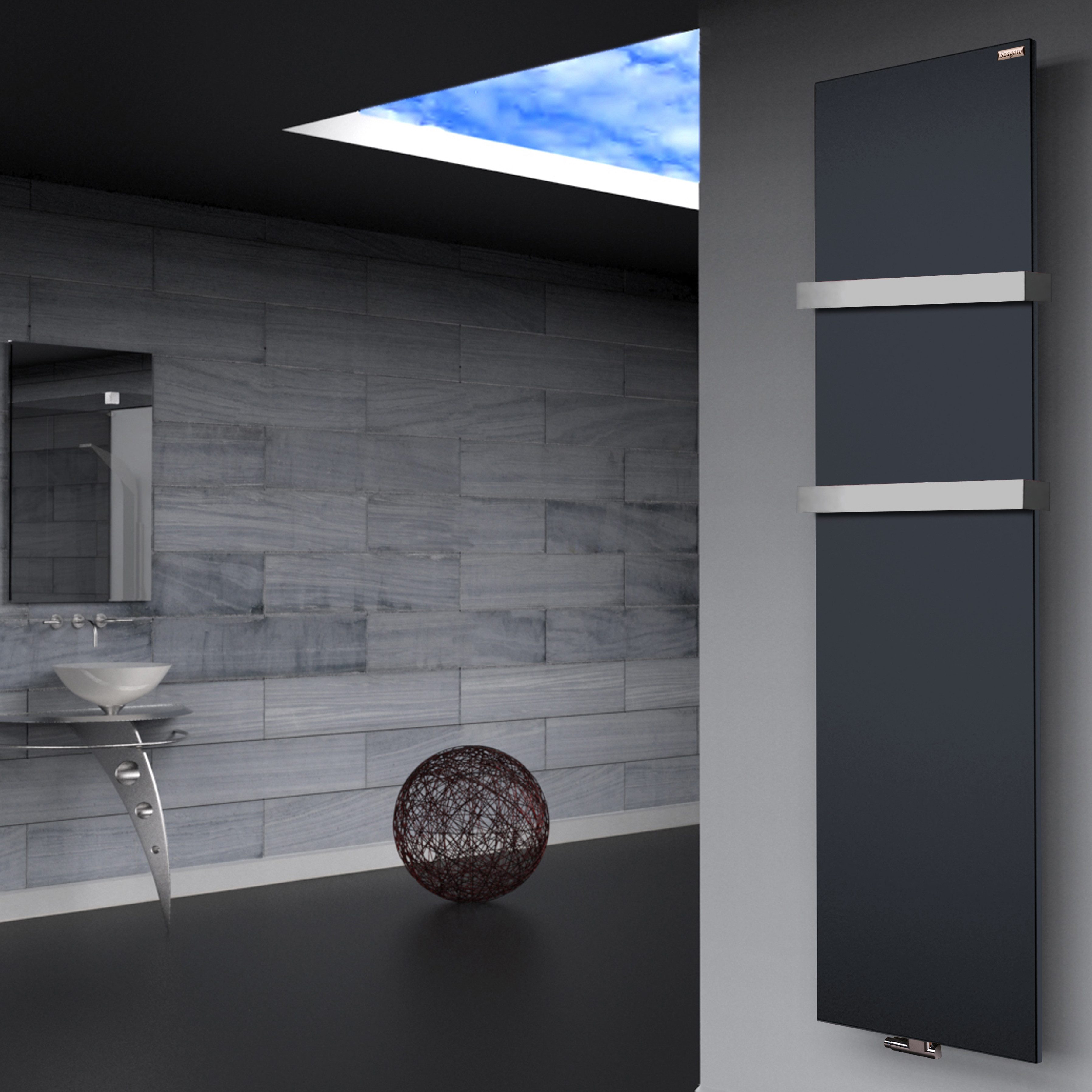Szagato Badheizkörper BADHEIZKÖRPER Design Mirror Steel 3 180x47cm 1118 W anthrazit +2HH50mm, 5 Jahre Garantie, Made in Germany