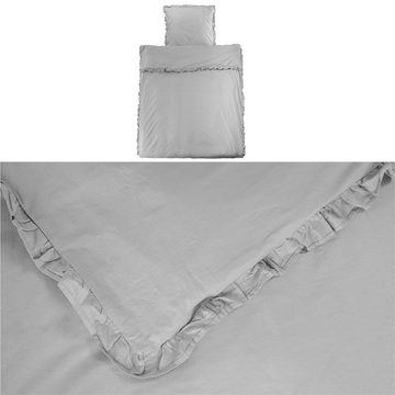 Bettwäsche Bettwäsche mit Rüschen Set - 135 x 200 cm - Einzel Set grau, JEMIDI, 1 teilig