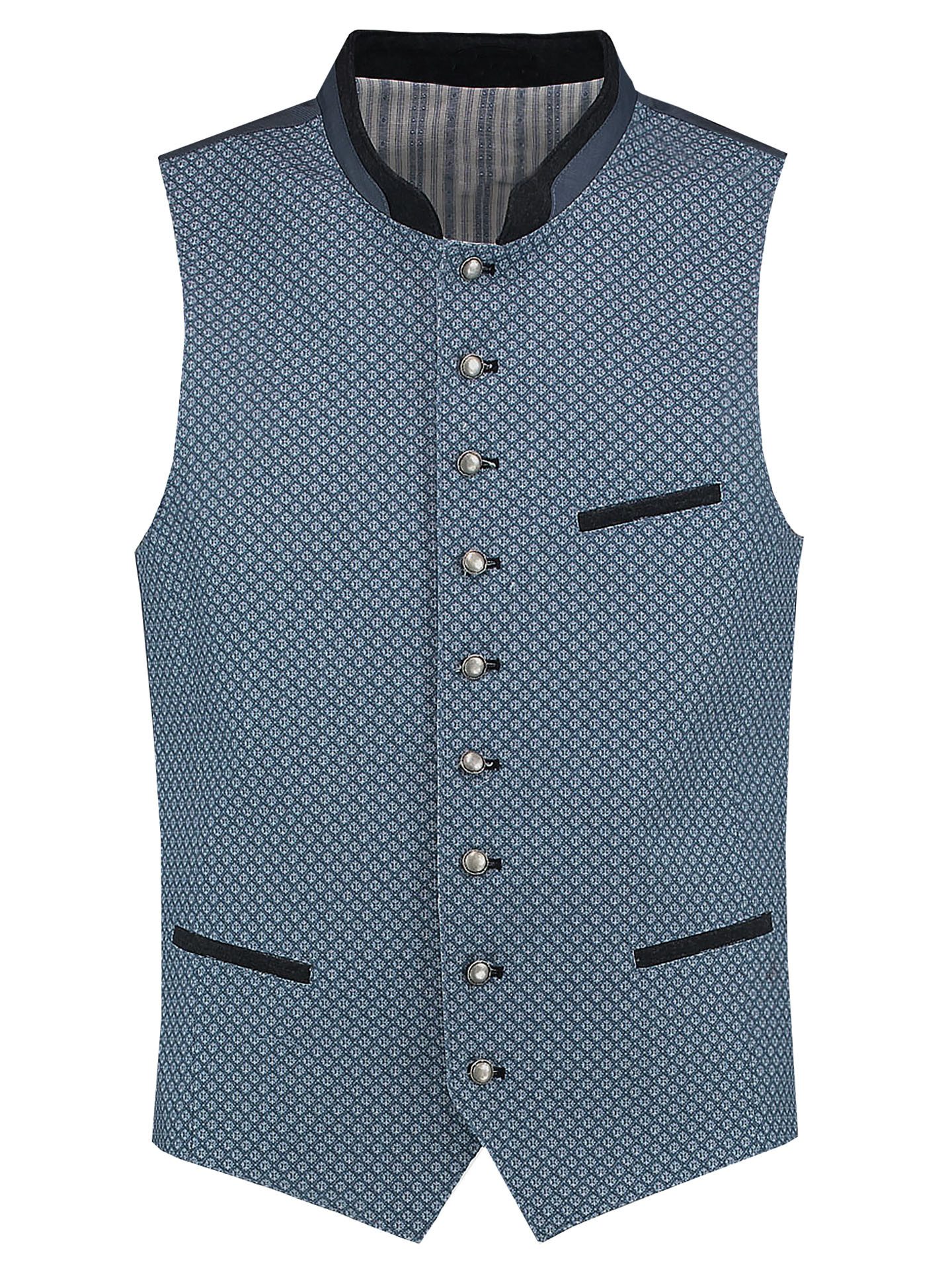 Moschen-Bayern Trachtenweste Gilet Alwin Blau Hochzeitsweste mit Jacquard-Muster
