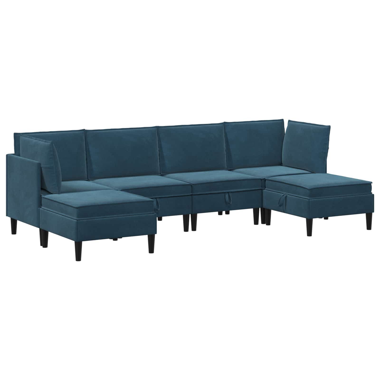 vidaXL Wohnzimmer-Set Wohnzimmergarnitur mit Kissen mit Speicher 6 pcs Blau Samt, (6-St)