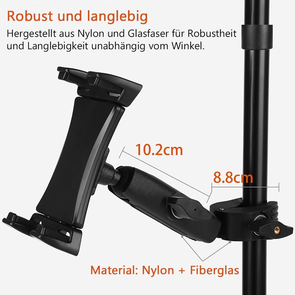 TUWENA Tablet-Halterung Tablet Halter, Verstellbar Drehbar Mikrofonständer mit Griffklemme, (Für 4-13 Zoll Geräte, IPad Pro 12,9 Air Mini, Galaxy Tabs, iPhone)