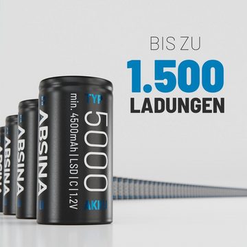 ABSINA 2x Batterien LR 14 wiederaufladbar 5000 mit geringer Selbstentladung Akku