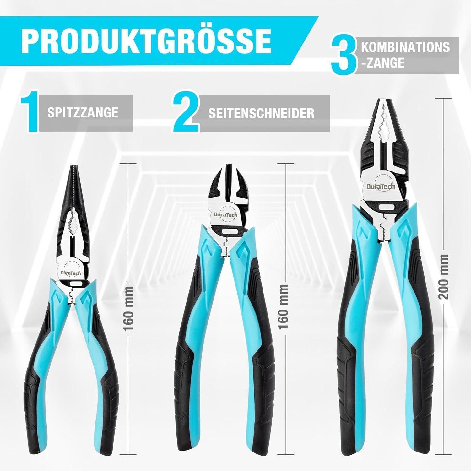 LuxusKollektion Zangenset Zangen Set 3tlg. Kombi- Spitzzange Seitenschneider 160mm Heimwerker