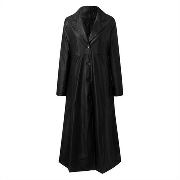 AFAZ New Trading UG Langmantel Damen Langer Mantel aus einfarbigem Leder mit Rundhalsausschnitt