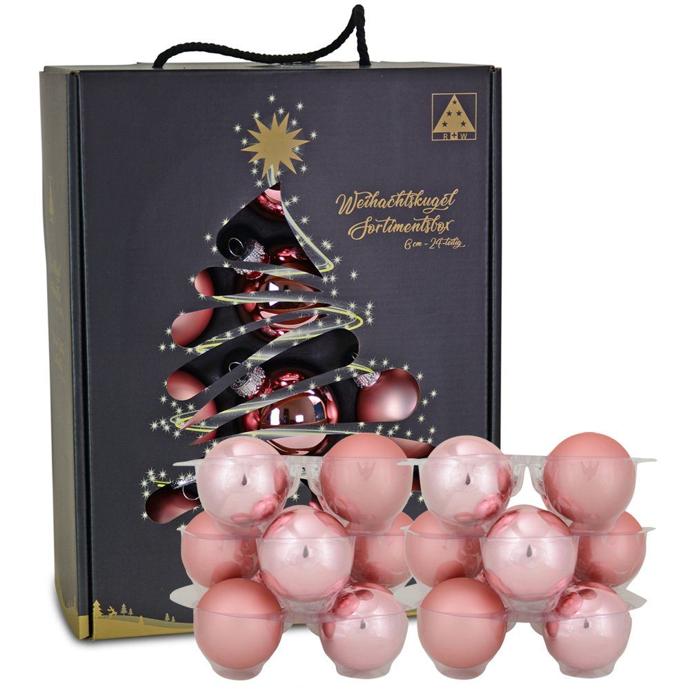 RIFFELMACHER & WEINBERGER Weihnachtsbaumkugel Glas Christbaumkugeln im Koffer (24 Stück) Ø 6 cm - Matt und Glänzend