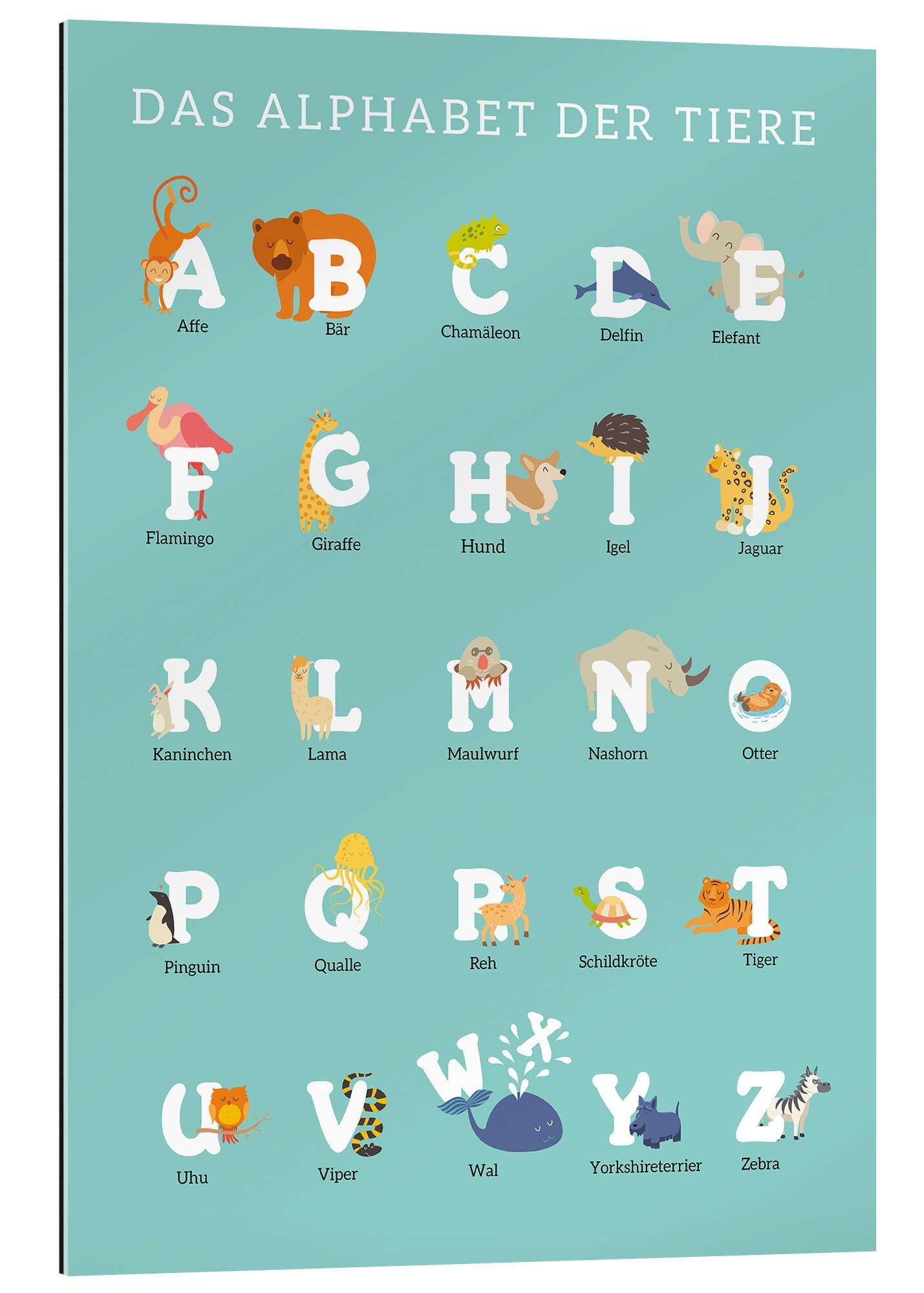 Posterlounge Wandbild Das Alphabet der Tiere, Kidz Collection, erhältlich als Poster, Leinwandbild, Wandsticker oder Acrylglasbild