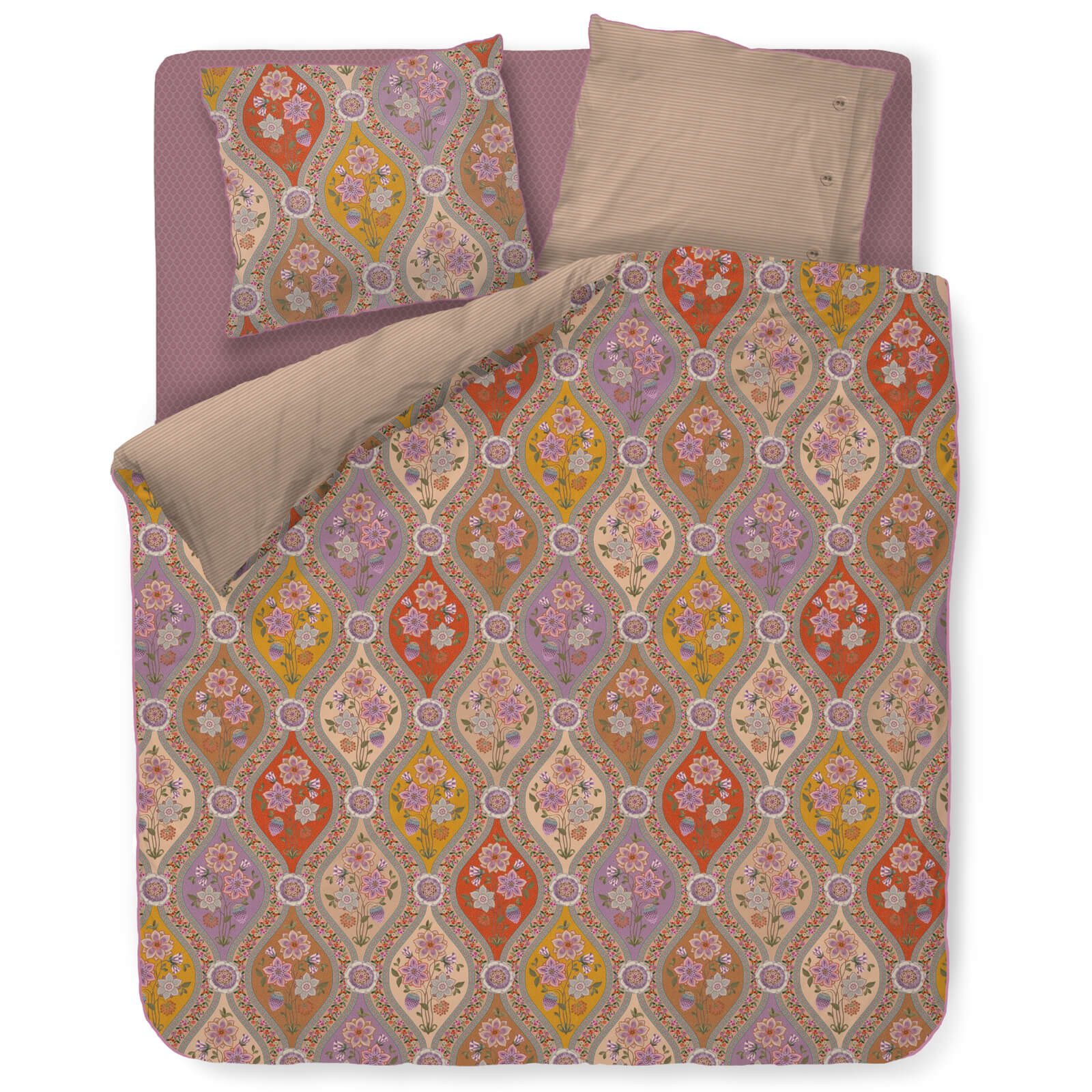 PiP Studio Bettwäsche Ornamento Ramo Multi, Perkal, 2 teilig, Blüten, florale Elemente, Gestreift