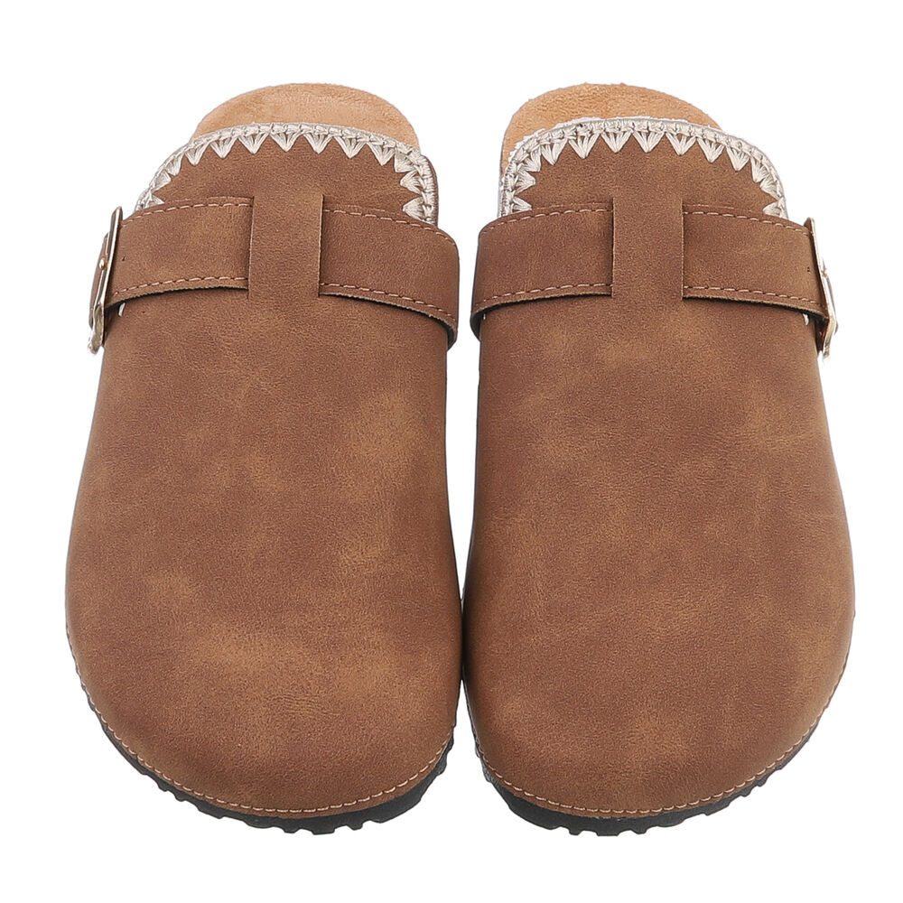Ital-Design Damen Mules Freizeit Pantolette (88930312) Flach Pantoletten in Camel