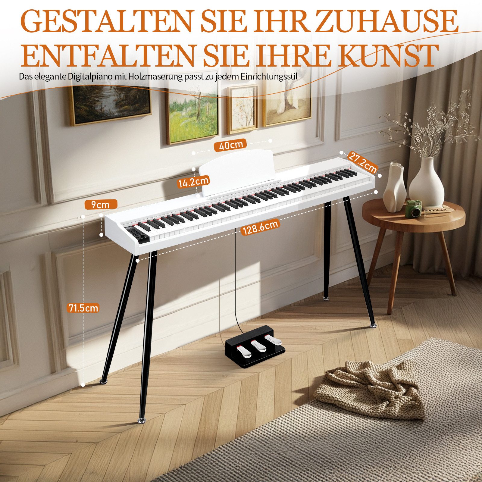 LALAHO Digitalpiano E-Piano 88 Tasten halbgewichtete Tastatur,Bluetooth und MIDI, Digital Keyboard mit Aufnahmefunktion, Transponierung – Bild 2 von 5