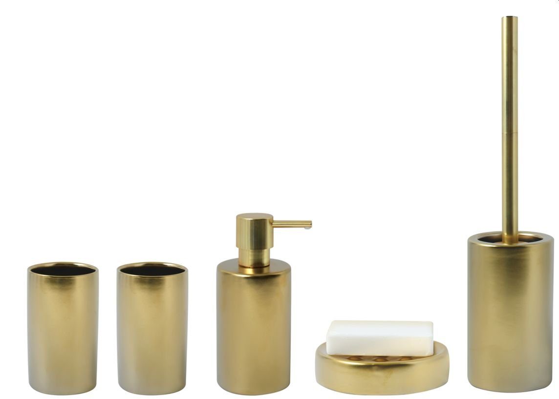 spirella Badaccessoires-Sets TUBE Exclusive, exklusiv festliches Finish, Ausführung gold matt, Komplett-Set, 5 tlg., 5-tlg., Zubehör-Set aus hochwertiger Keramik
