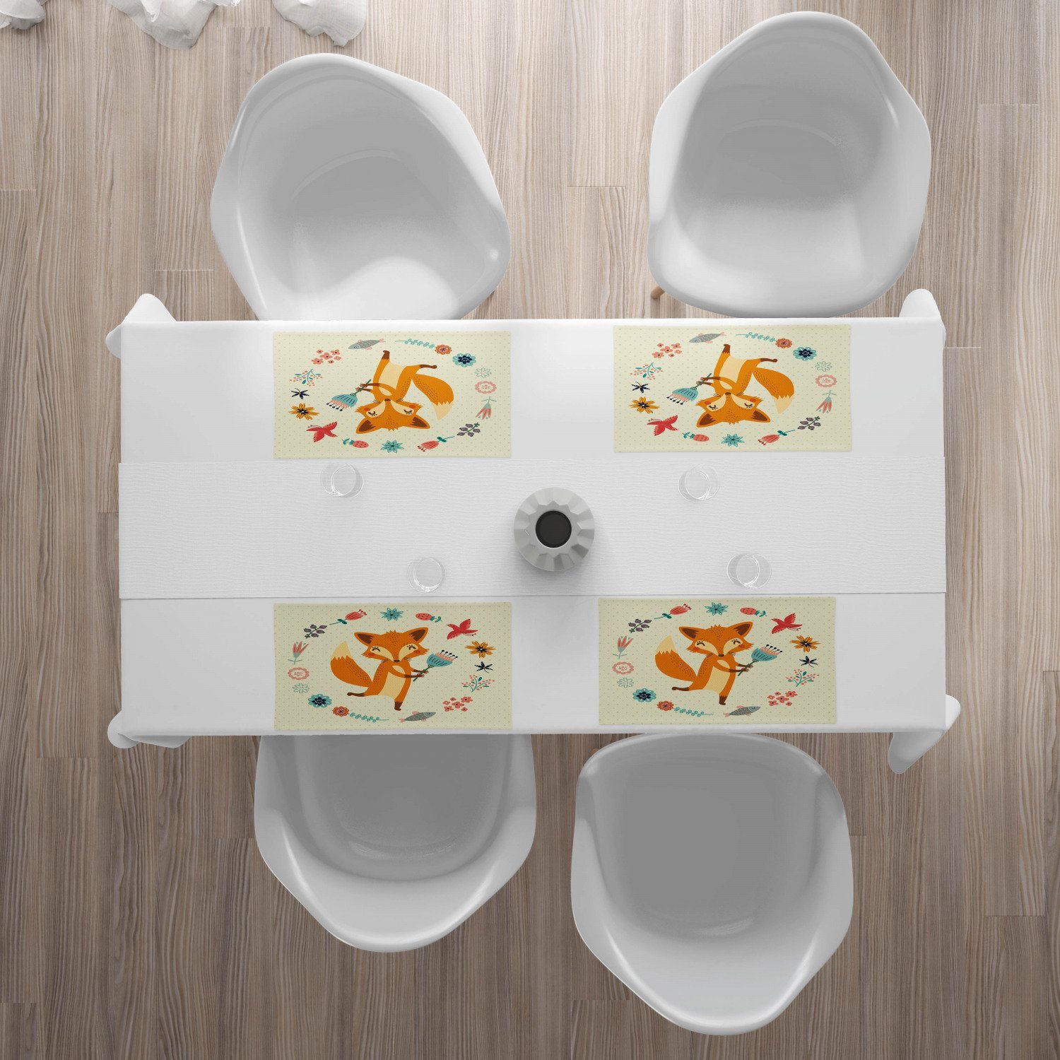 Platzset, Waschbare Stoff Digitaldruck, Tischdekorations Abakuhaus, Teilig-St., Küche Blumen Set Tier (4-teilig, 4x), aus mit Esszimmer Karikatur 4