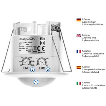 deleyCON Bewegungsmelder deleyCON 2x Infrarot Decken Bewegungsmelder Unterputz - IP20 - 360°