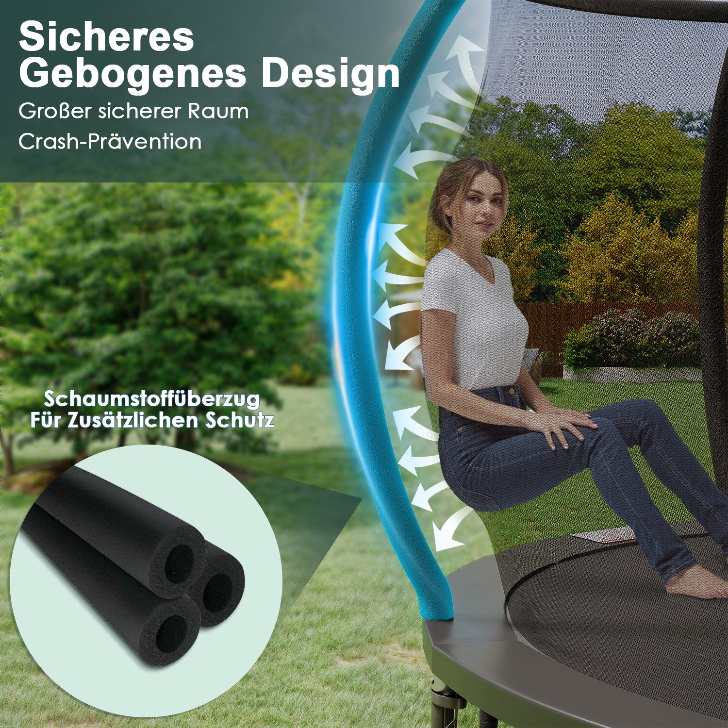 GUNJI Gartentrampolin Trampolin Ø228/305cm,Kindertrampolin Gewicht 150 kg, Ø 228 cm, Ø366/427cm outdoor trampolin mit Sicherheitsnetz und Leiter,Sprungtuch