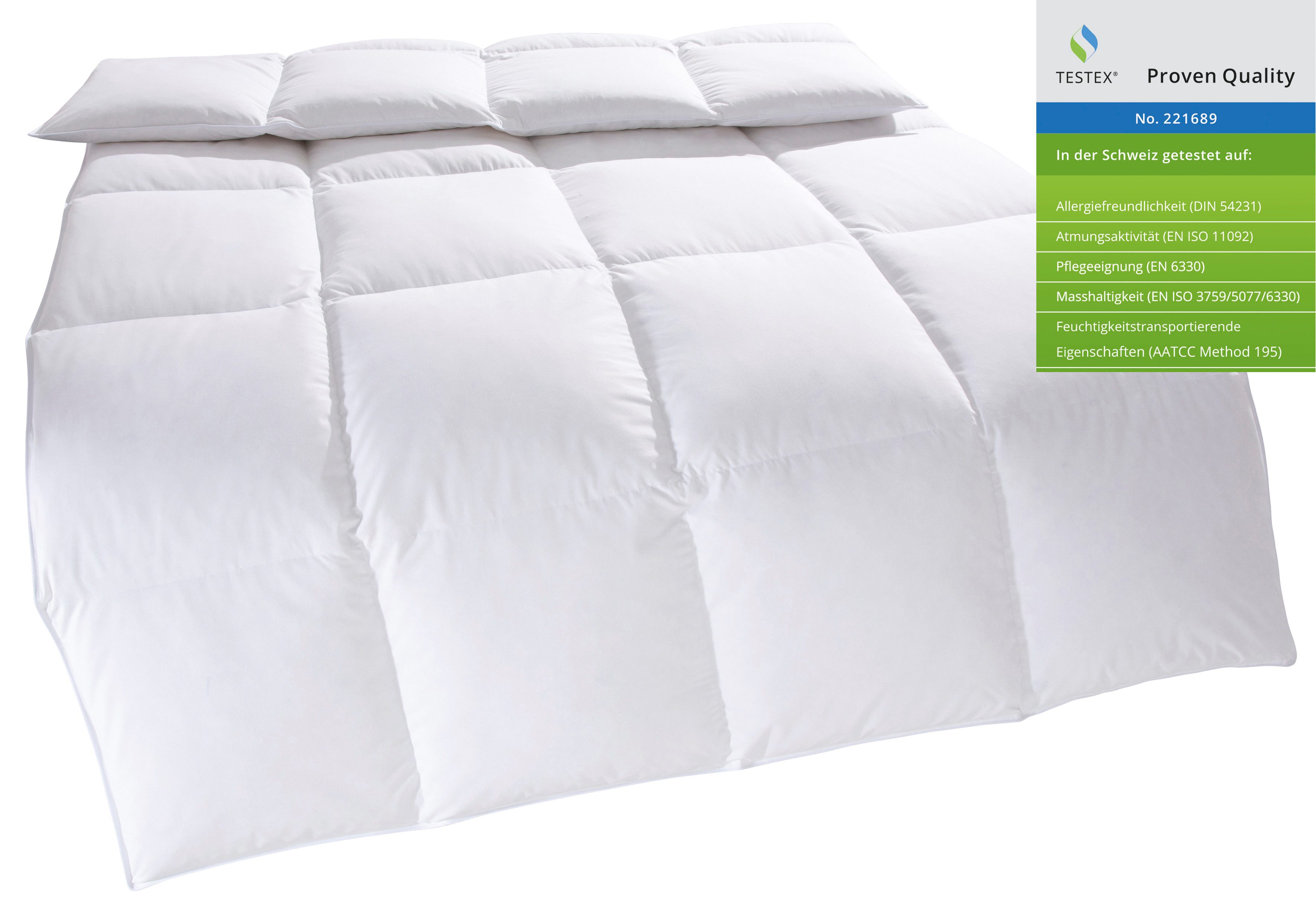 OTTO home Daunenbettdecke + Kopfkissen TAMINS, Bettdecke 135x200 cm und 155x220 cm, 2-tlg., Füllung: 100% Daunen, Bezug: 100% Baumwolle, Set mit Kissen 40x80 cm, 80x80 cm, Sommer, Winter, Made in Germany