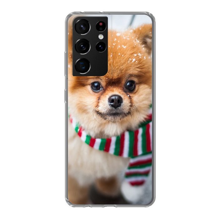 MuchoWow Handyhülle Hund - Halstuch - Schnee Phone Case Handyhülle Samsung Galaxy S21 Ultra Silikon Schutzhülle