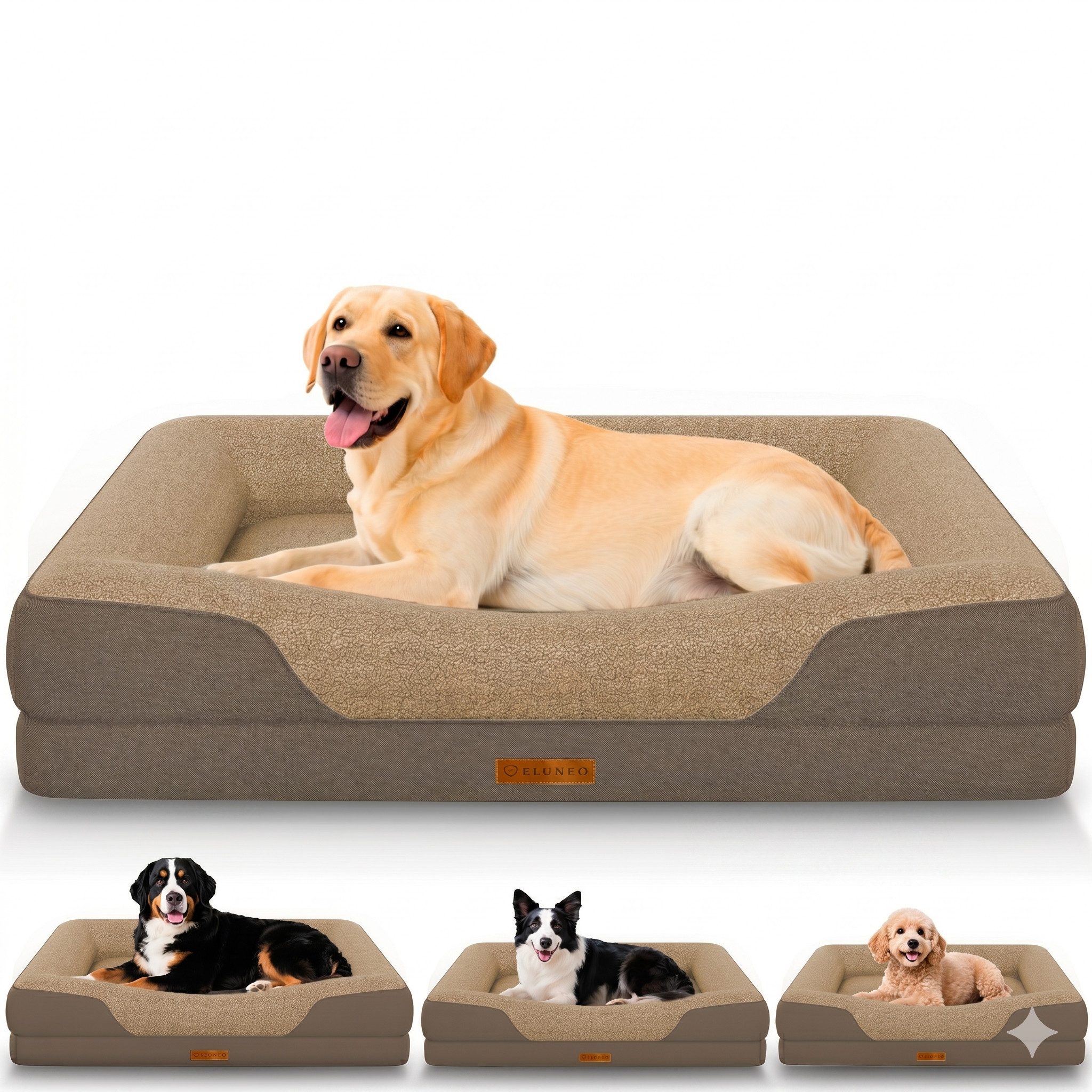ELONEO Hundebett ELONEO - Orthopädisches Premium Hundebett, gelenkschonend, waschbar, Aus kuscheligem Sherpa-Fleece und strapazierfähigem Sofastoff
