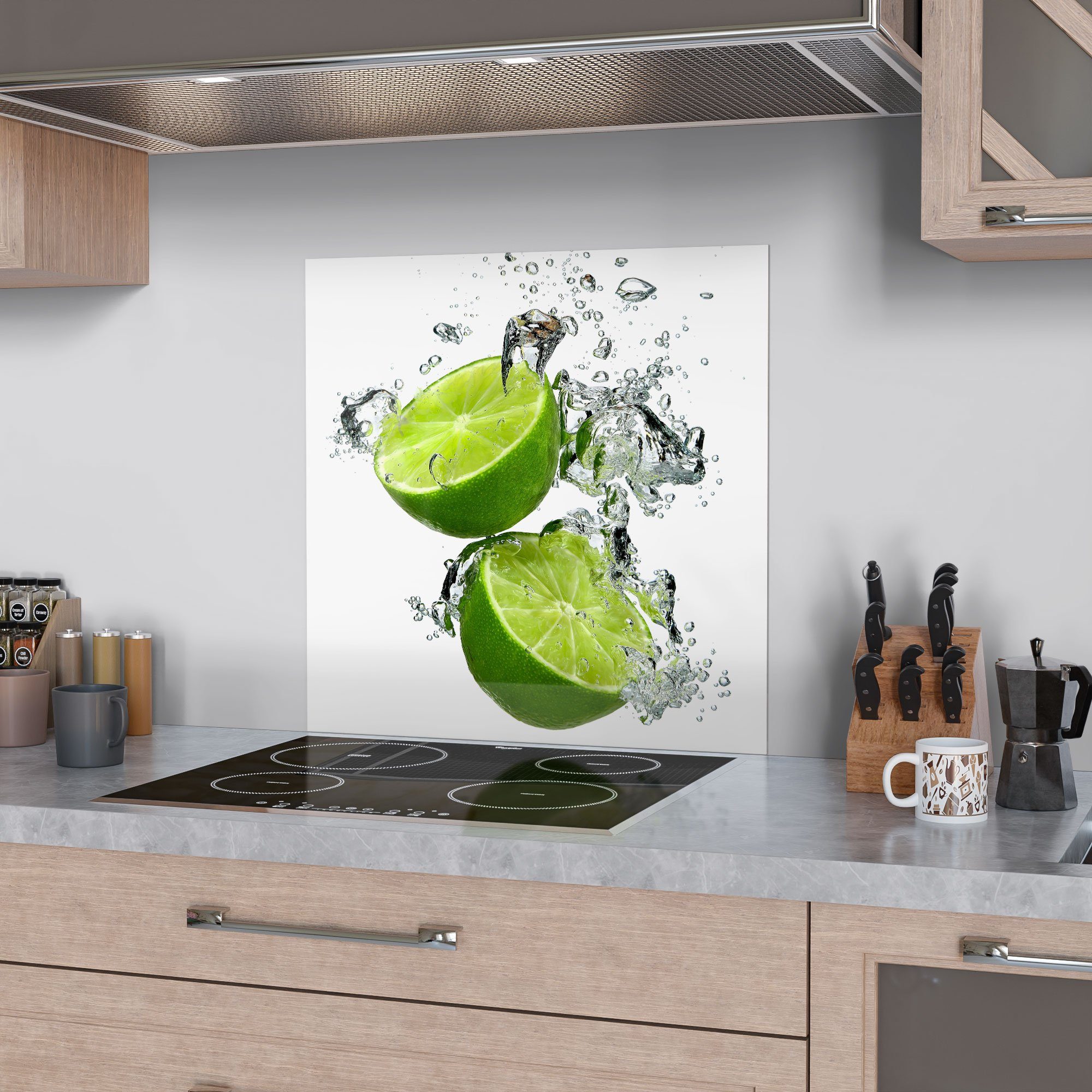 Glas Wasser', Herdblende Spritzschutz Küchenrückwand im 'Limettenhälften Badrückwand DEQORI