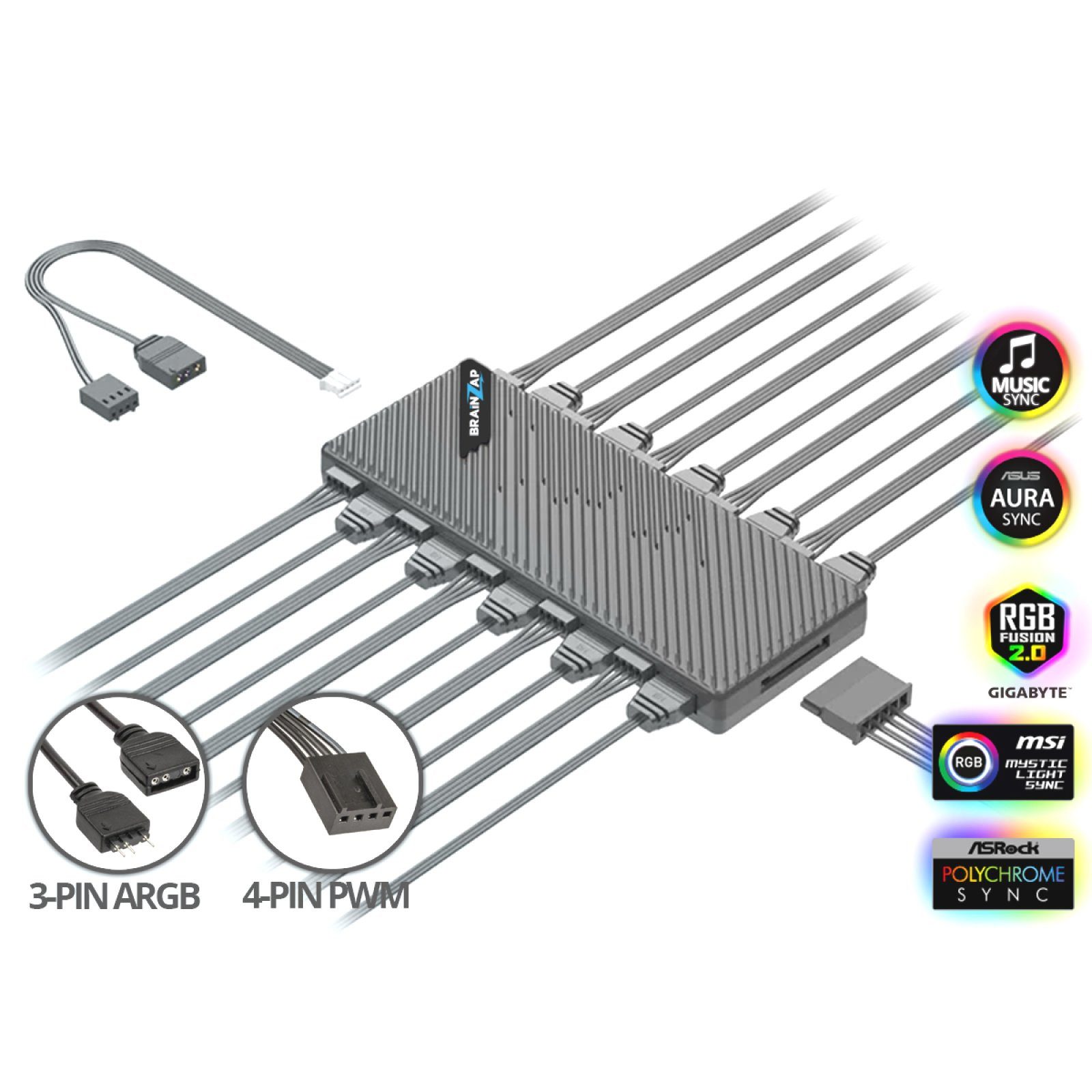 BRAINZAP Gehäuselüfter 120mm A-RGB Gehäuselüfter, A-RGB Beleuchtung, PWM-Steuerung, 120mm