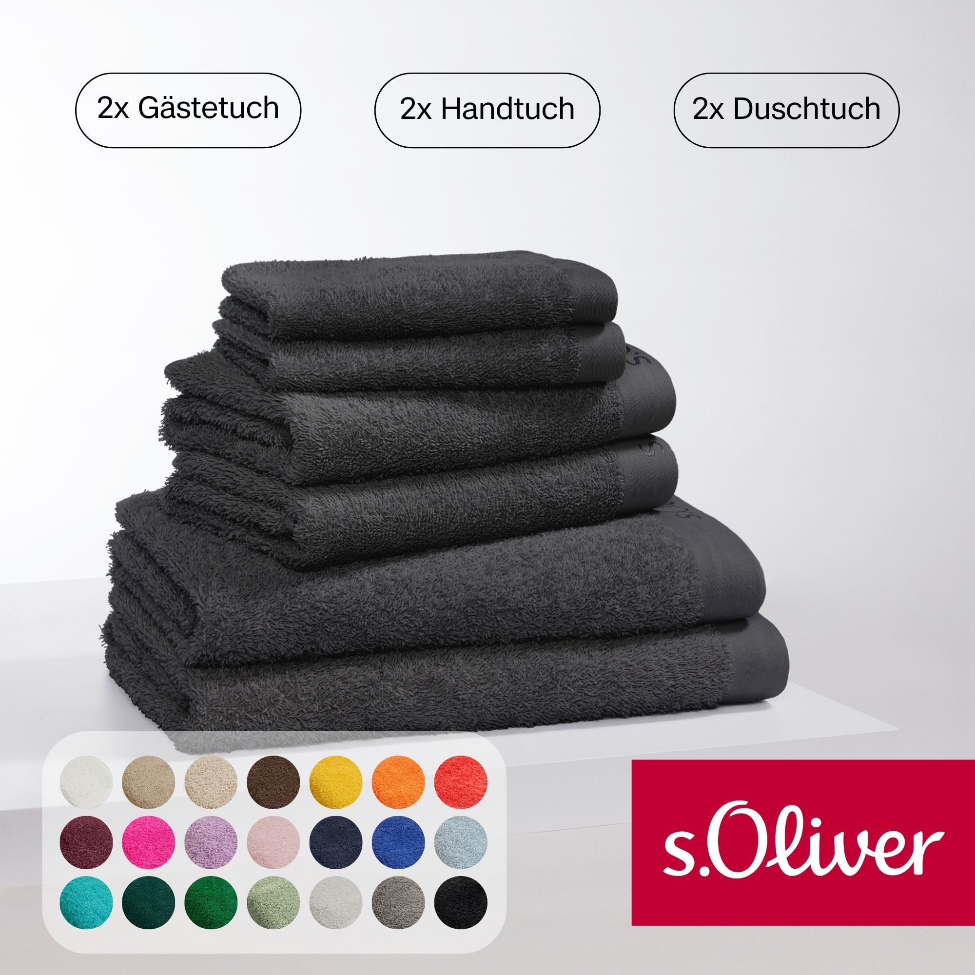 s.Oliver Handtuch Set s.Oliver, Premium Qualität, 600 gr/m², Walkfrottier (Set, 6-St), 2 Gästetücher 30x50, 2 Handtücher 50x100, 2 Duschtücher 70x140