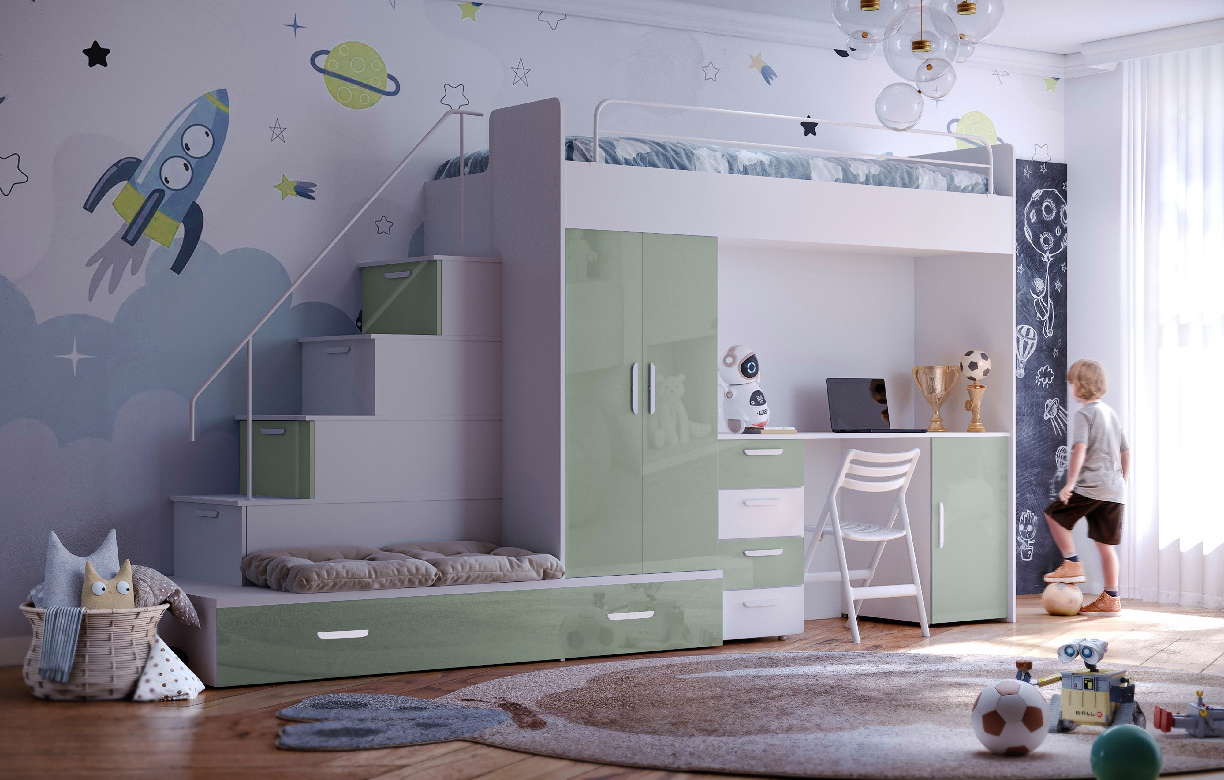 Luxusbetten24 Hochbett Kinderhochbett Adventure mit Schreibtisch, günstig online kaufen