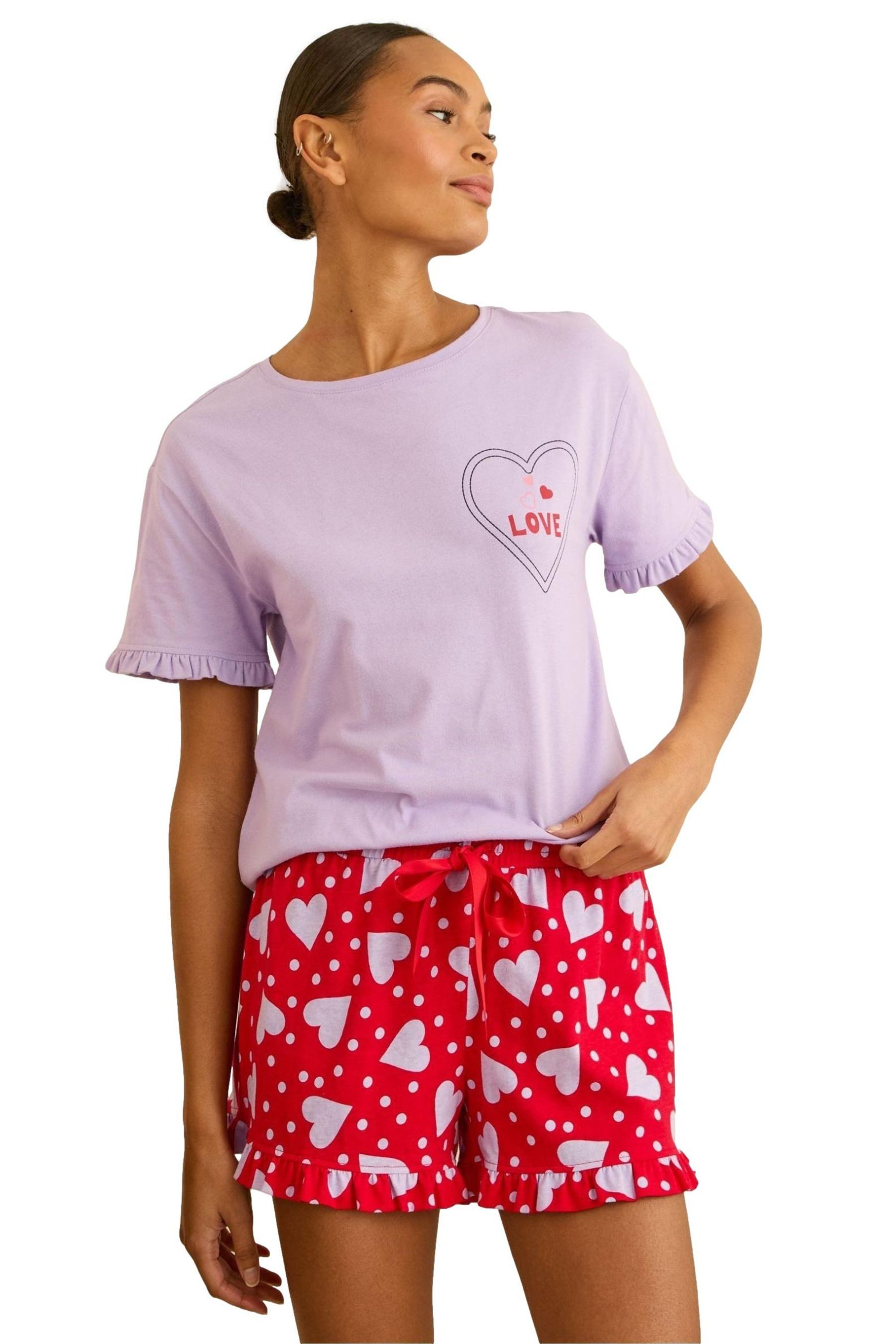Love & Roses Pyjama Love & Roses gerüschter Schlafanzug mit Slogan (2 tlg)