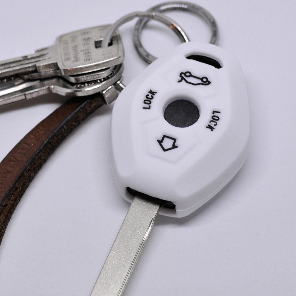 mt-key Schlüsseltasche Autoschlüssel Softcase Silikon Schutzhülle Weiß, für BMW 3er E46 X3 E83 X5 E53 Z8 E52 5er E61 Z4 E85 E86 ab 1998