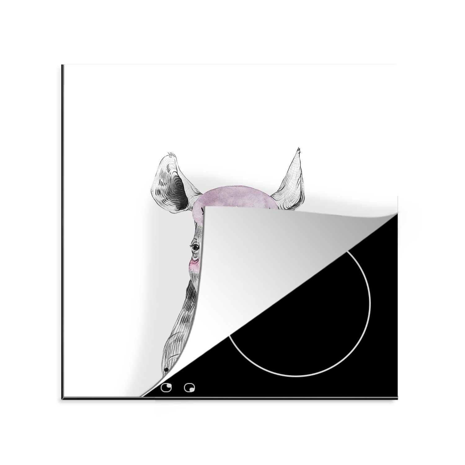 MuchoWow Herdblende-/Abdeckplatte Rhinozeros - Rosa - Kaugummi - Tiere - Mädchen - Kinder, Vinyl, (1 tlg), 78x78 cm, Ceranfeldabdeckung, Arbeitsplatte für küche
