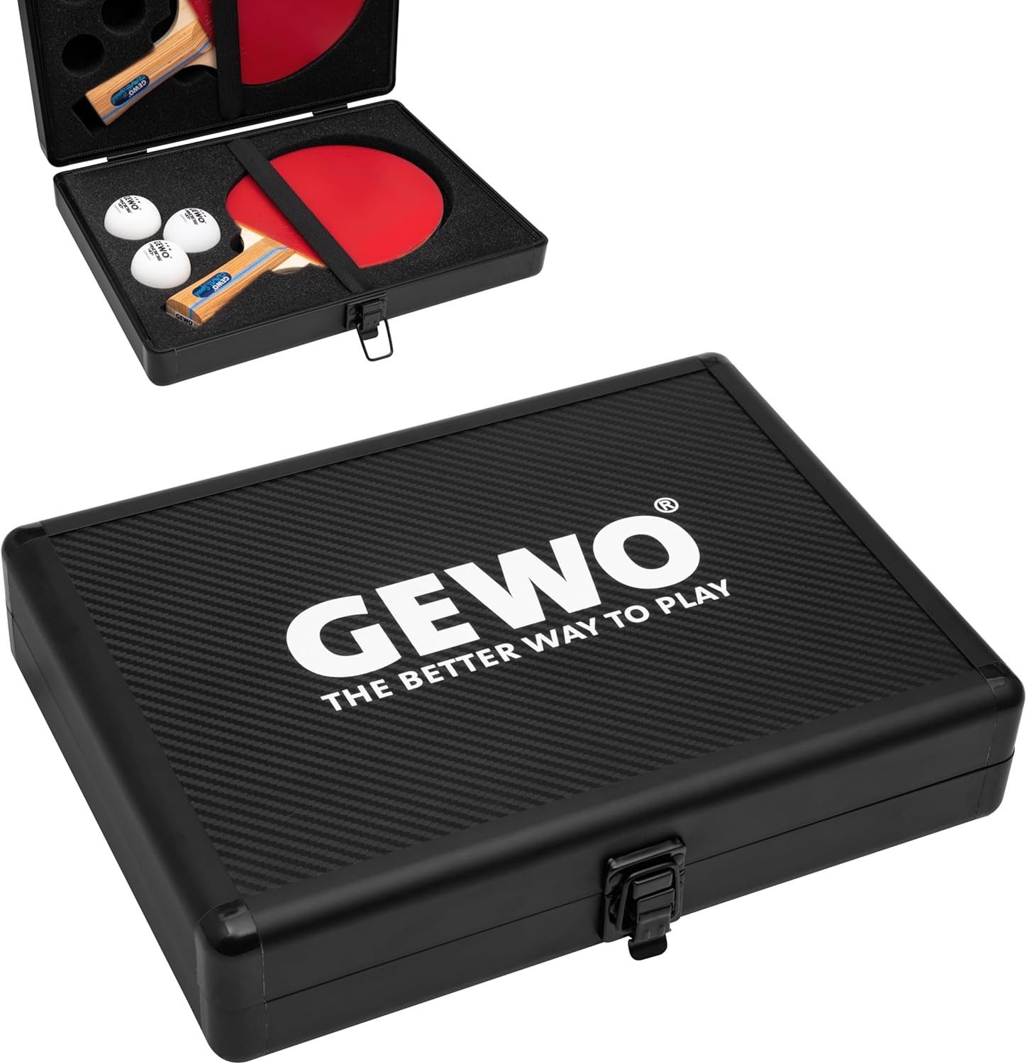 Gewo Schlägerhülle, Alu-Safe Schwarz Tischtennisschlägerkoffer 2 Schläger