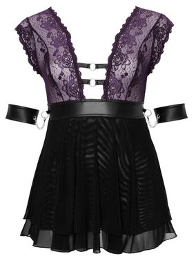 Cottelli Bondage Babydolltop Babydoll Set mit Halsband und Arrmfesseln - schwarz, lila