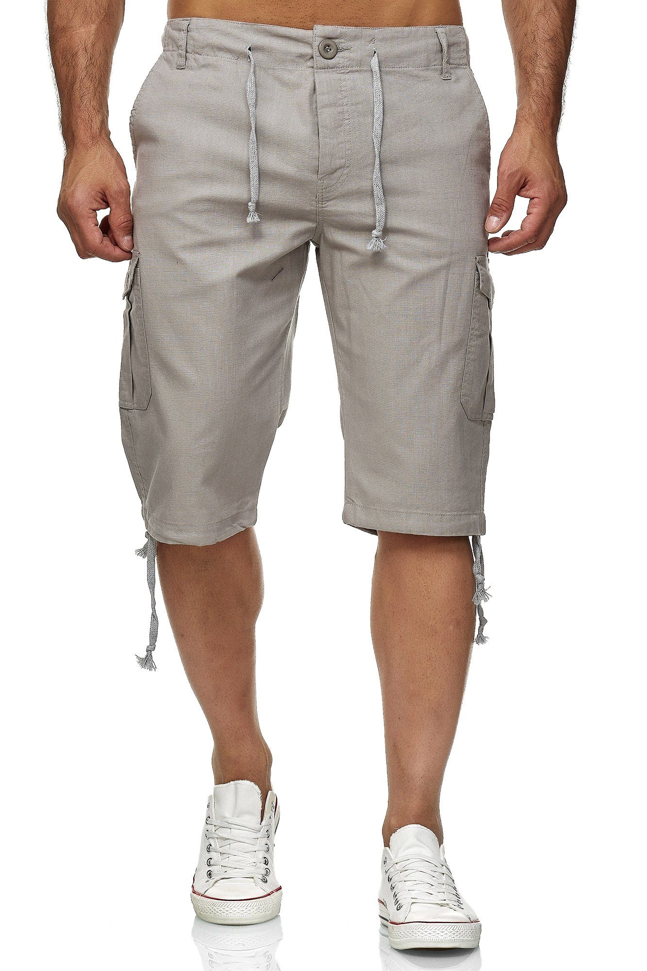 Reslad Leinenhose Reslad Leinen Cargo Shorts Männer Strandhose Herren Leinenhose 3/4 (1-tlg) Strandhose im Leinen-Look mit Cargotaschen hellgrau