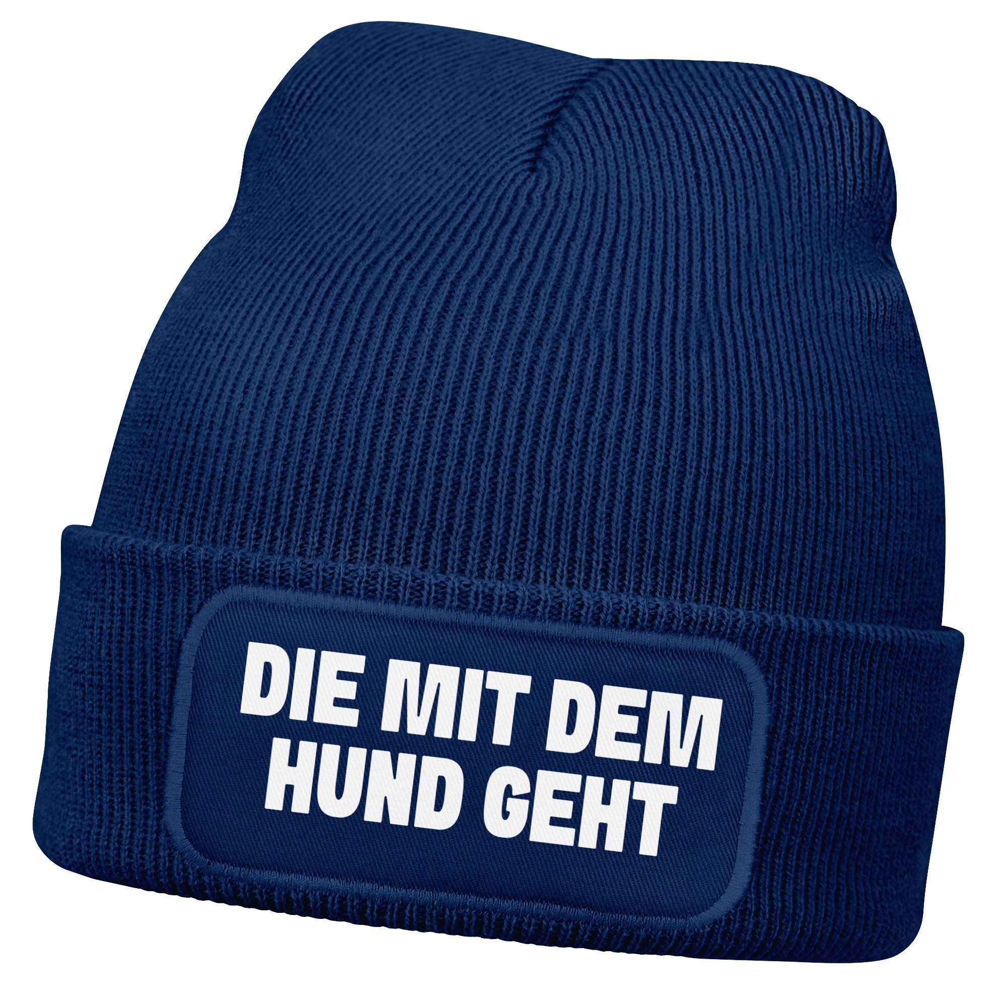 Strickmütze Damen Beanie Strickmütze mit Spruch Aufdruck Lustig Die mit dem Hund