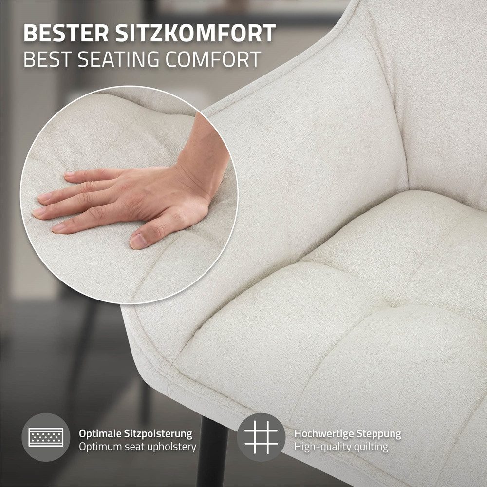 ML-DESIGN Polsterstuhl Esszimmerstuhl mit dickem gepolsterter Sitz Rücken- und Armlehnen (4 St), Wohnzimmerstuhl aus Frotteestoff Creme Loungesessel Küchenstuhl – Bild 4 von 5
