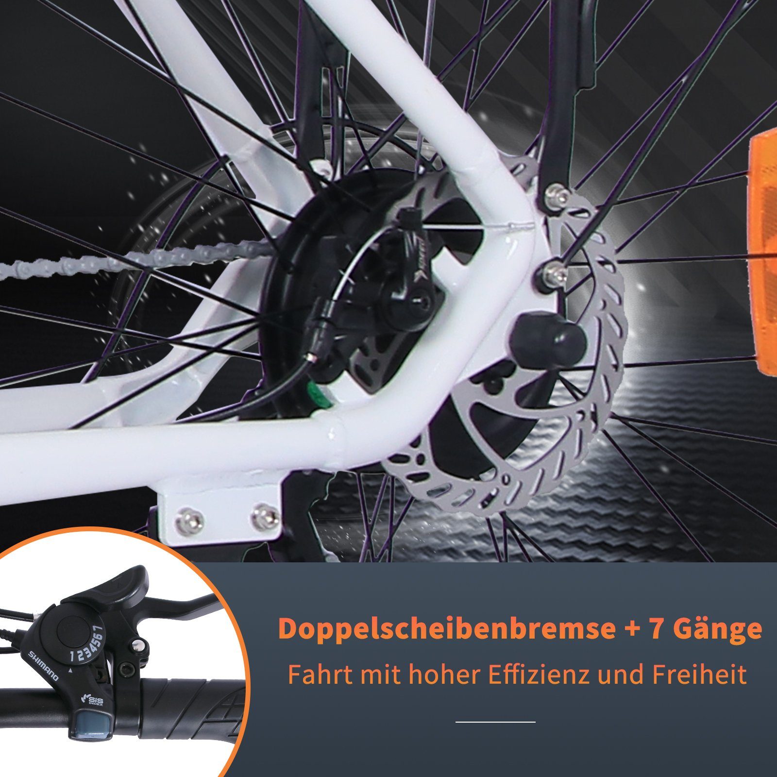 Heckmotor, COLORWAY 190 Damen cm, innerhalb der und - 7 Elektrofahrrad 25km/h, 170 Shimano, für Heckmotor 7 Gang StVZO weiss Gang 36V15Ah Herren E-Bike MTB 27,5 Zoll Elektrofahrrad Kettenschaltung,