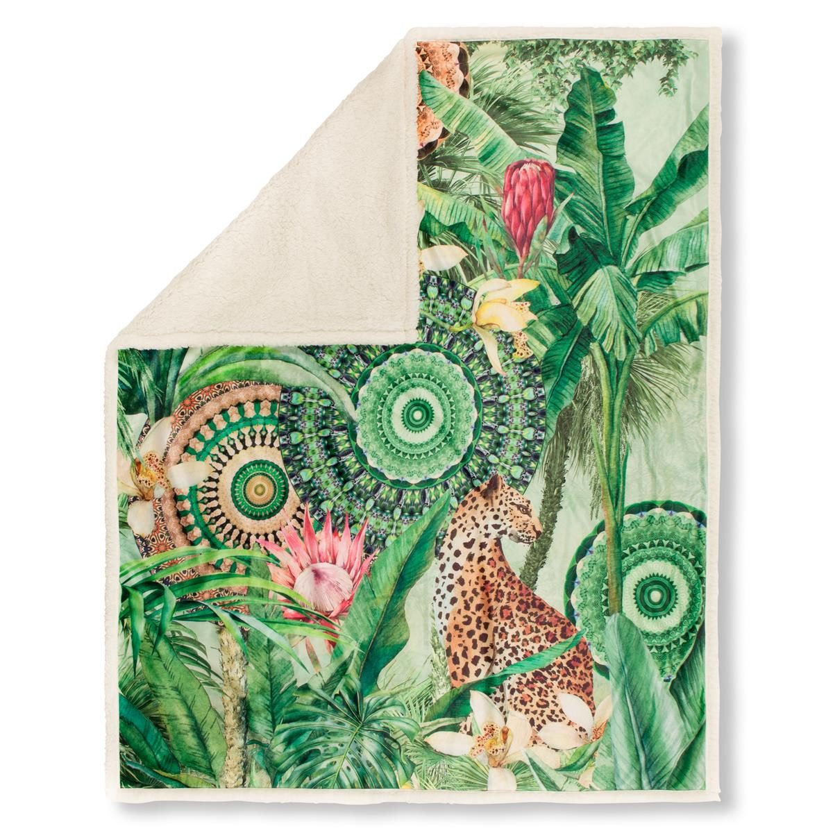 hip Tagesdecke Polyvelvet Kuscheldecke 130 X 160 cm Abhita grün tropical print with m, Tagesdecke Kuscheldecke Schmusedecke