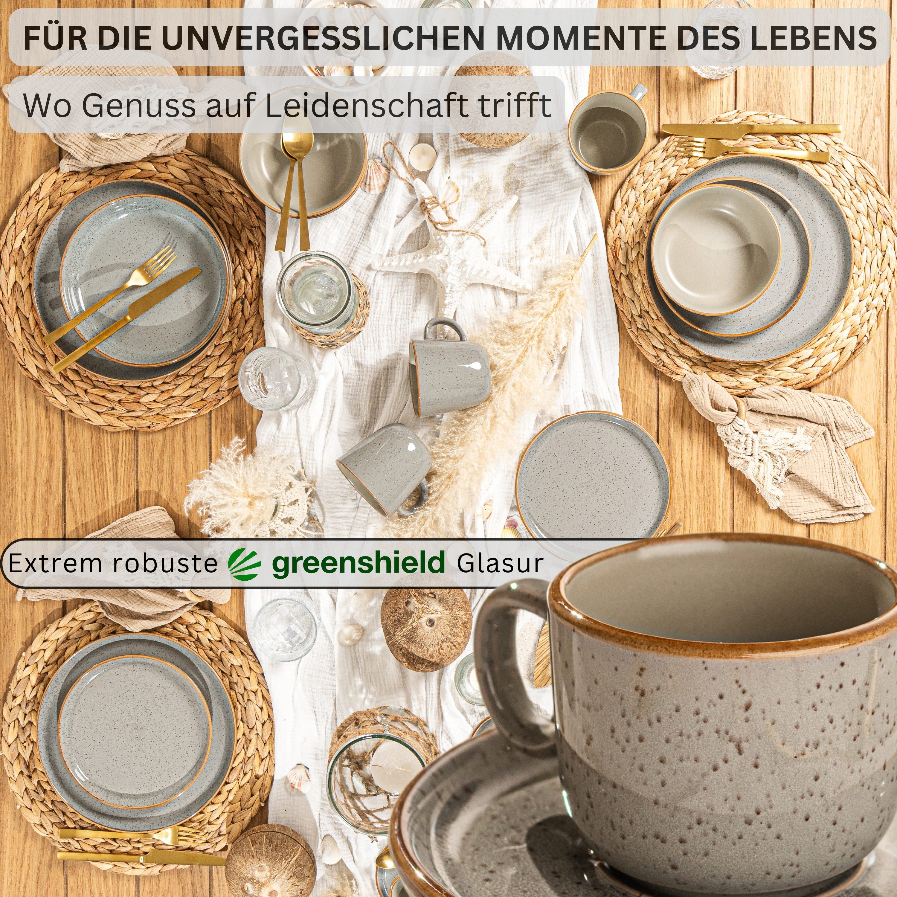 SÄNGER Espressotasse Set 12 tlg. Rio, 12-tlg., Steingut, Rio, Perlgrau, 80 ml, VALUE COLLECTION