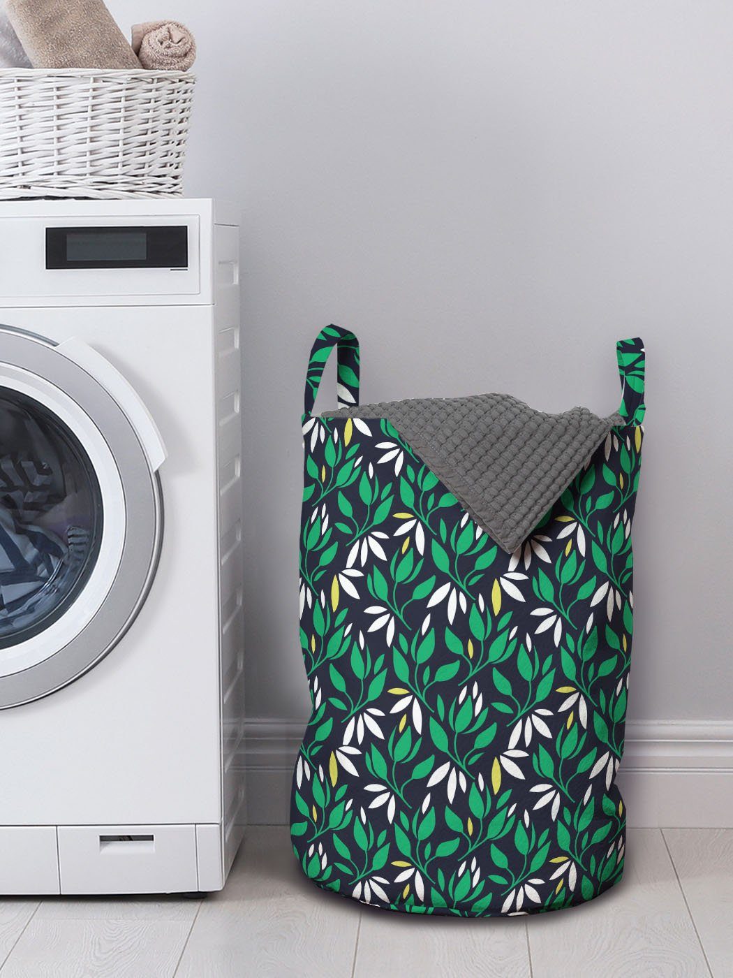 Abakuhaus Wäschesäckchen Wäschekorb mit Griffen Blatt Simplistic Kordelzugverschluss Leaves Waschsalons, für Kunst Zusammenfassung