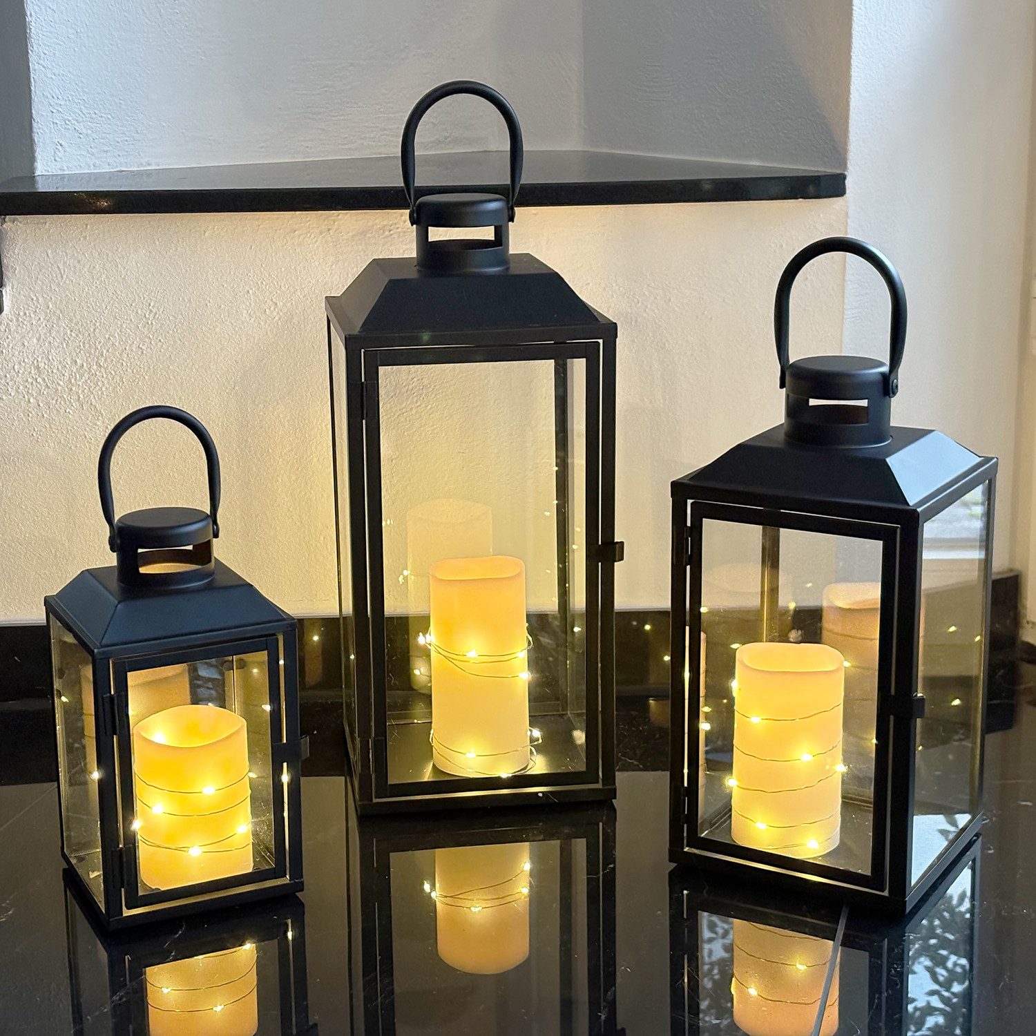Mojawo Laterne 3er Gartenlaternen Laternen Metall Windlicht Schwarz H24/33/ günstig online kaufen