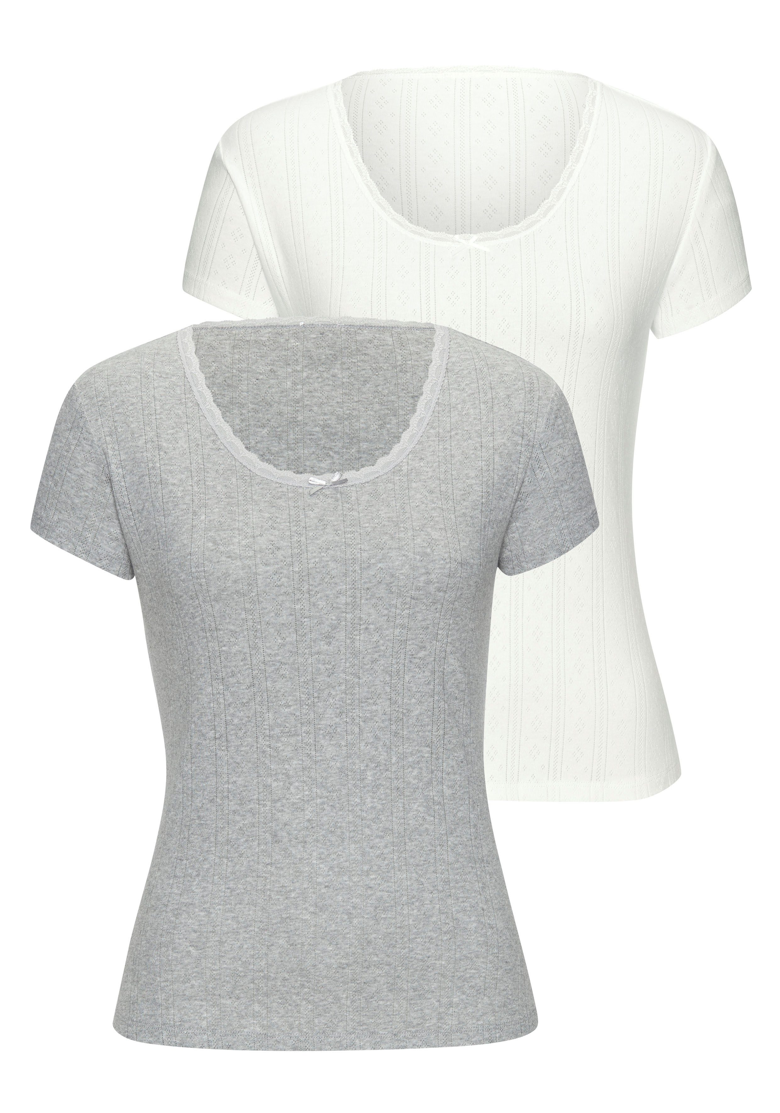 Vivance by Lascana T-Shirt Unterziehshirt (2er-Pack) aus feiner Pointelle-Ware mit Spitze, reine Baumwolle