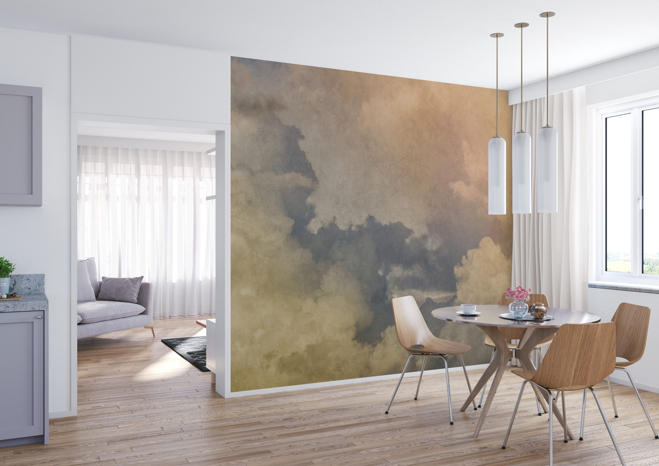 Rasch Fototapete Wolken & Himmel Aquarelloptik - Vliestapete Gelb, bedruckt, Aquarelloptik, (1 Rolle, 1 St., Kollektion 'Magicwalls' - 2,65 m x 3,71 m), Lichtbeständige Farben - Feucht abwischbar - Restlost abziehbar