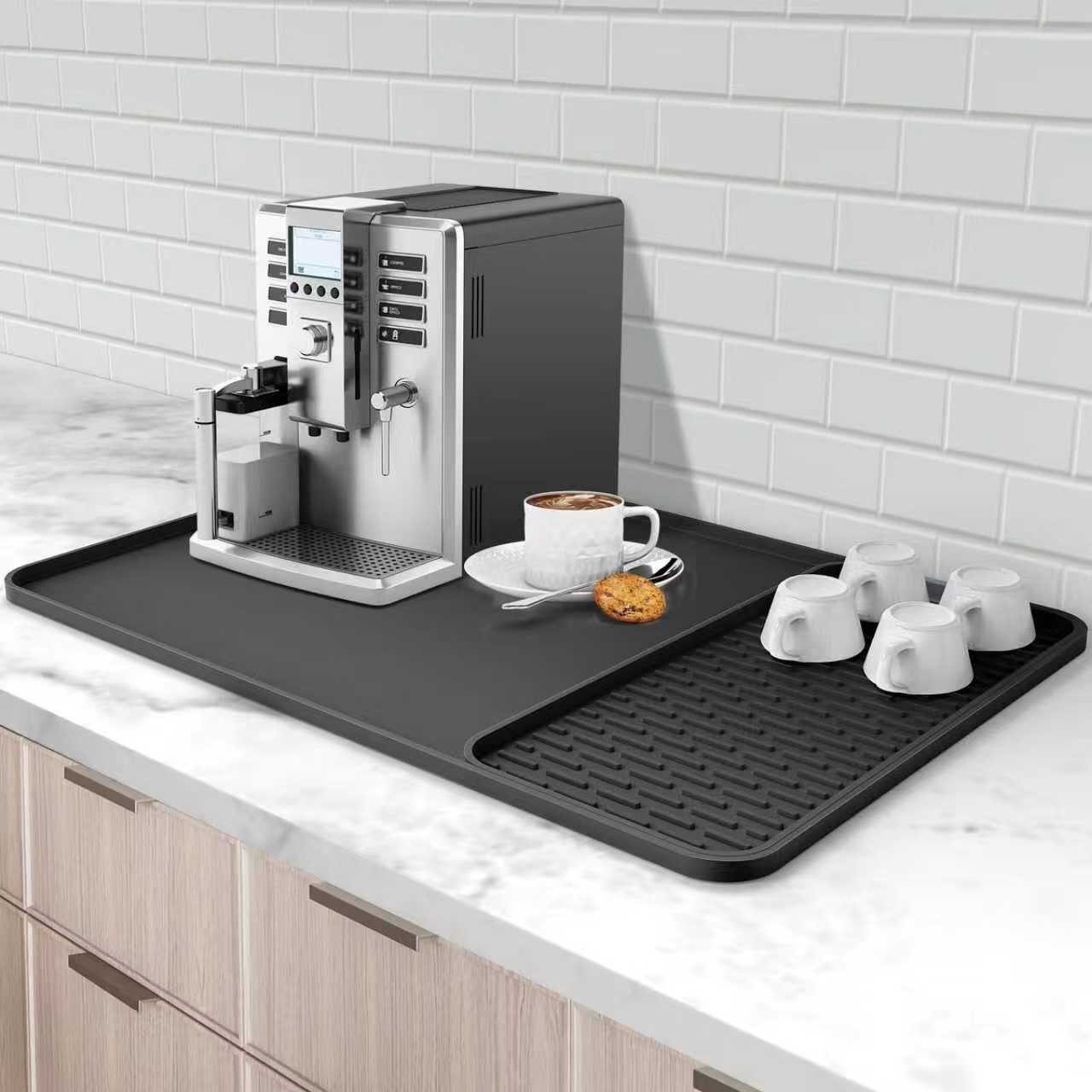 Toomoke Abtropfmatte Abtropfmatte 2-in-1 Silikon Kaffeematten Set Rutschfest Hitzebeständig, Zubehör für Kaffeemaschinen; Kaffeepadmaschinen; Siebträgermaschinen; Geschirr; Tassen (universell passend), 60x40cm Spillmatte + 40x19cm Trockenmatte