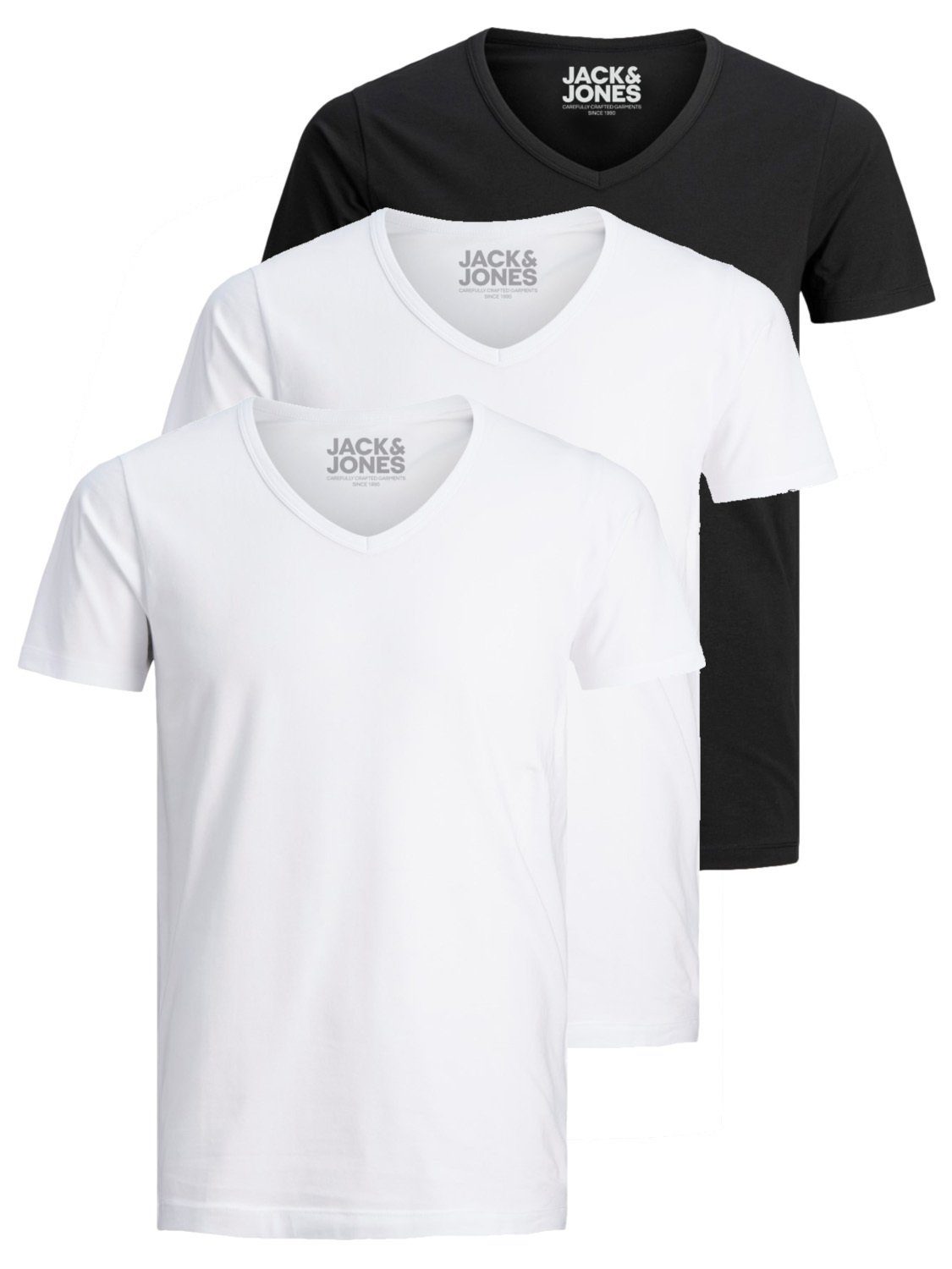 Jack & Jones T-Shirt Basic V-Neck (3-tlg., 3er Pack) etwas länger geschnitten, nicht zu kurz MIX 5(WH/WH/BL)