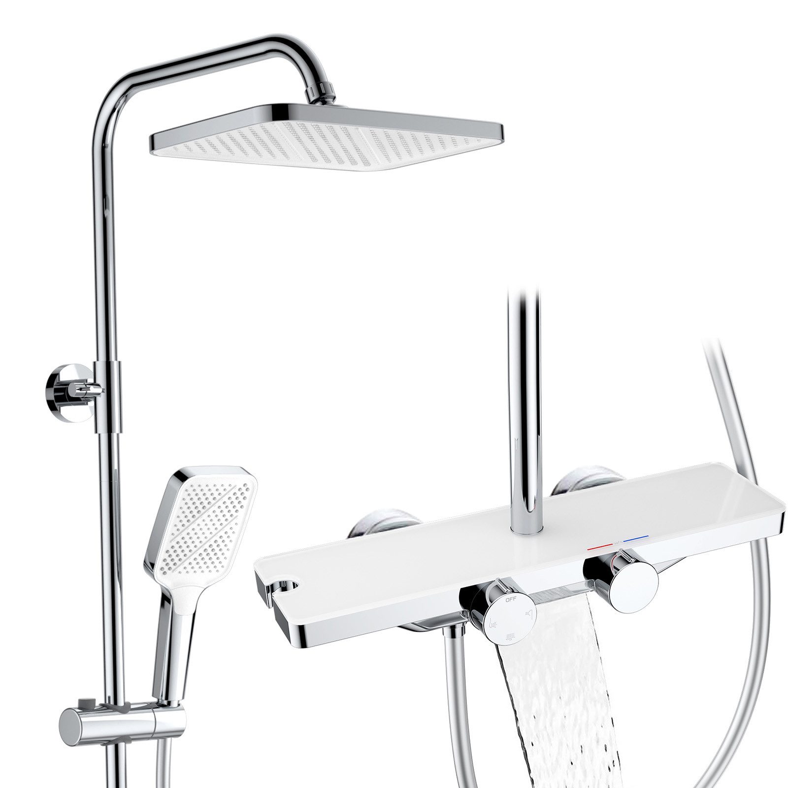 HOMELODY Duschsystem mit Thermostat und Glasablage in Chrom,Brausegarnitur, günstig online kaufen