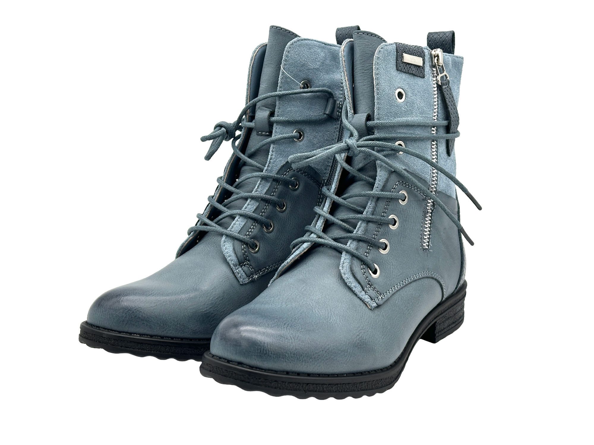 Nowaland Casual Damen Boots mit Warmfutter und Reißverschluss Stiefelette Dekorative Schnürung und kuscheliges Warmfutter