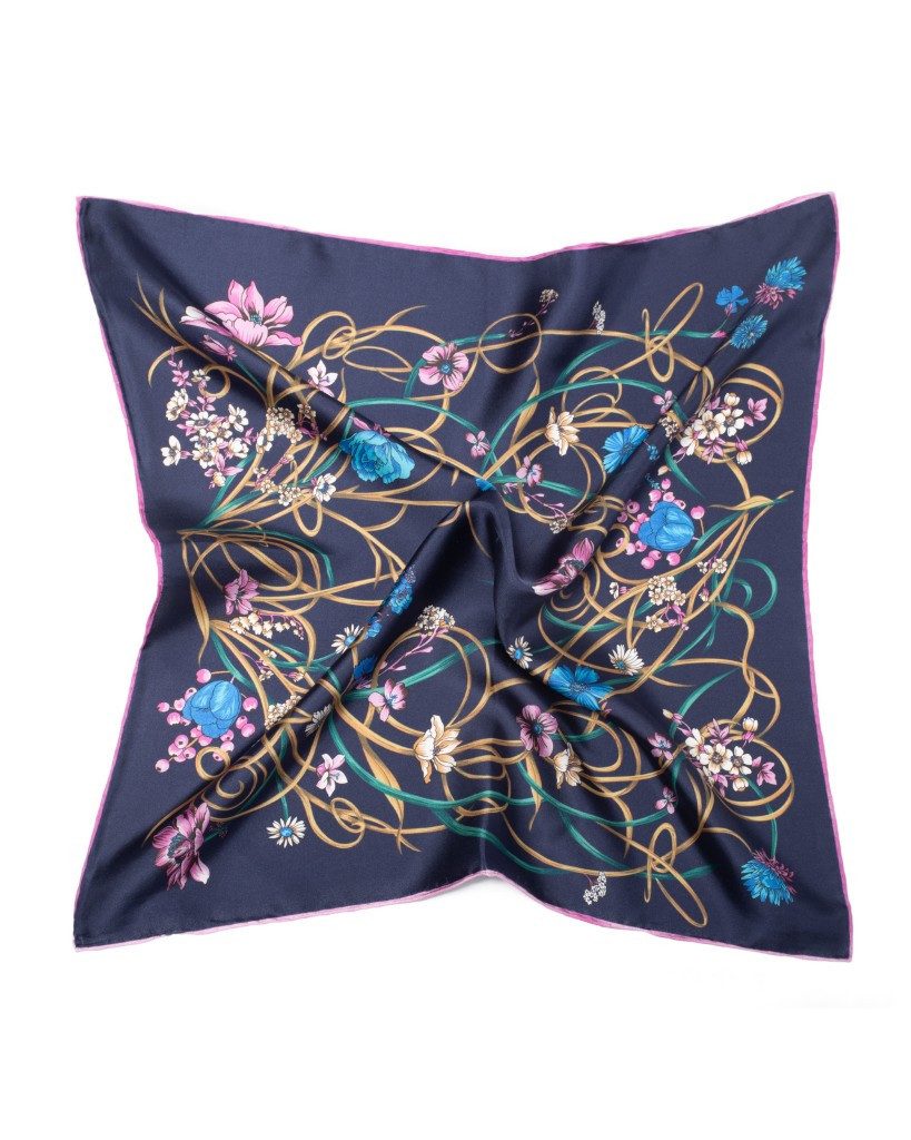 MayTree Seidentuch handrolliert aus Twill-Seide, 53x53 Royal Garden dunkelblau, (Stück), 100% Seide