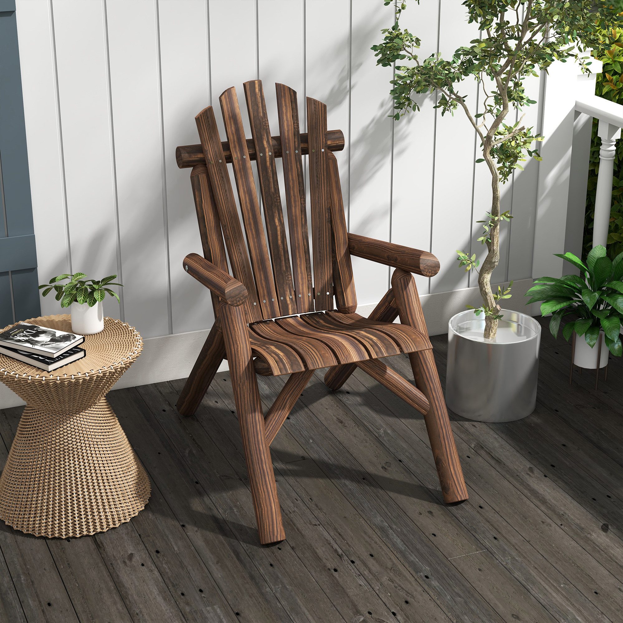 Outsunny Gartenstuhl Adirondack Stuhl wetterfest Adirondack Chair aus Holz (Holzstuhl, 1 St), Tannenholz Braun 83 x 68 x 101 cm
