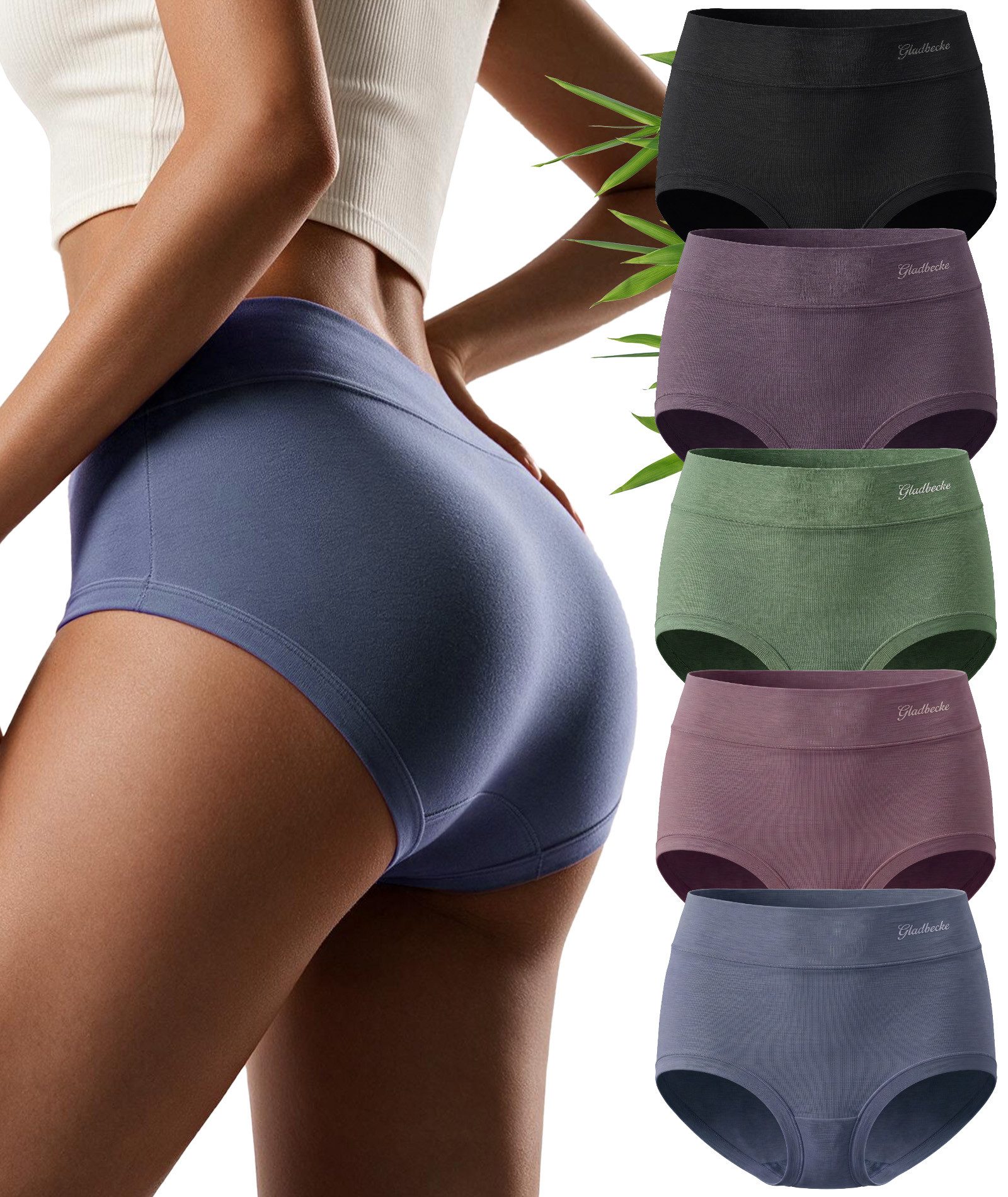 Gladbecke Slip Bambus Unterhosen Damen Unterwäsche Frauen Hohe Taille Slips Mehrpack (5er-Pack) Weiches Material, atmungsaktiv, elastisch, …