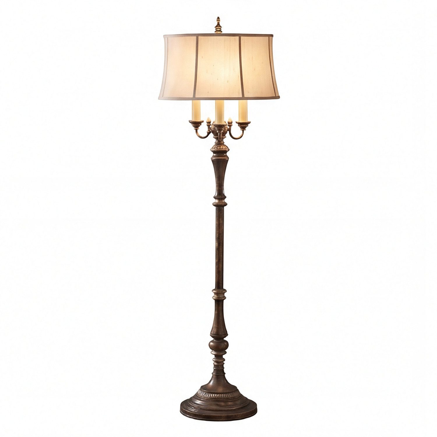 Licht-Erlebnisse Stehlampe BRIGETTE, ohne Leuchtmittel, Stoff Creme Stahl Braun Jugendstil Wohnzimmer 4-flammig E27 H:159 cm