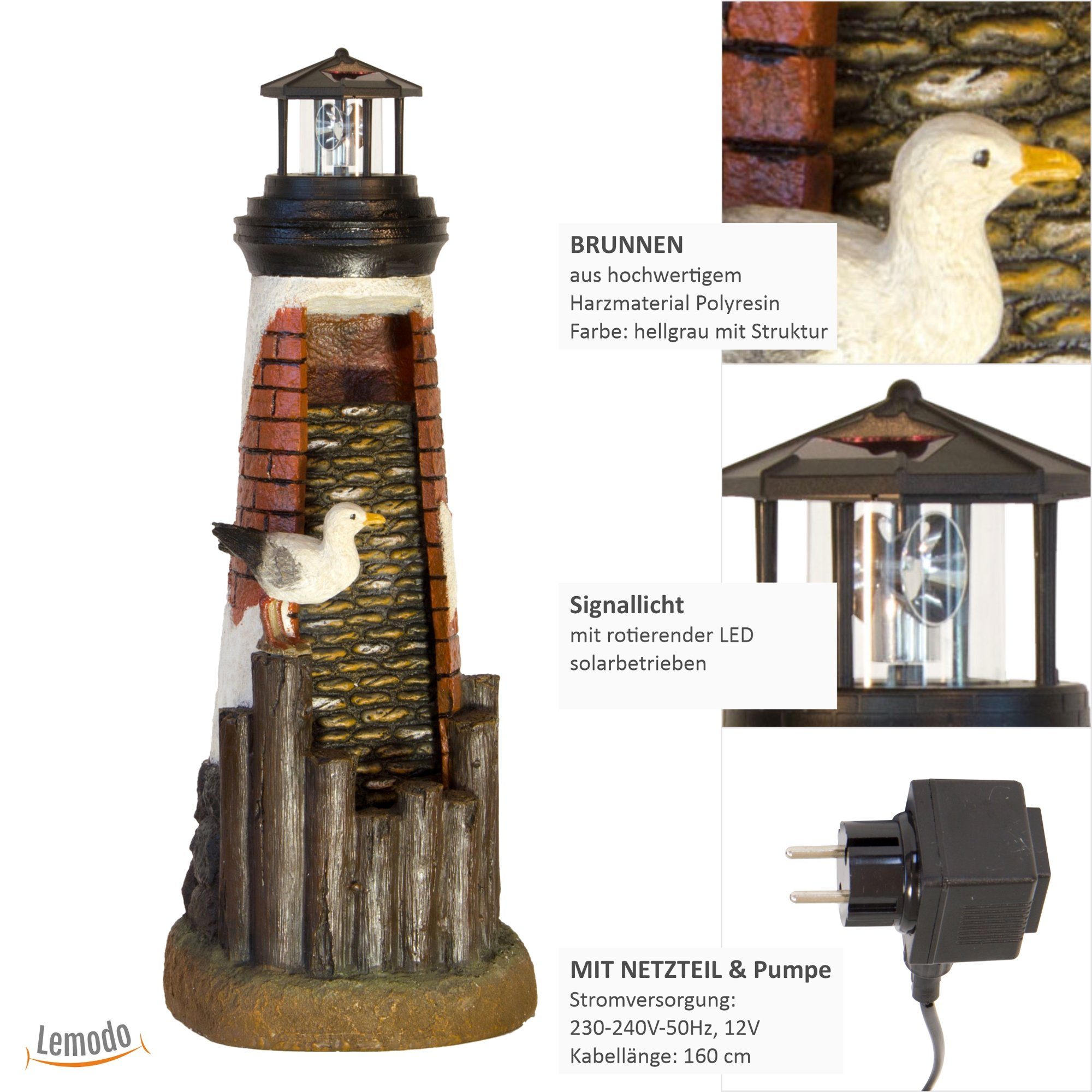 NATIV Garten Wasserspiel »Gartenbrunnen Leuchtturm mit rotierender