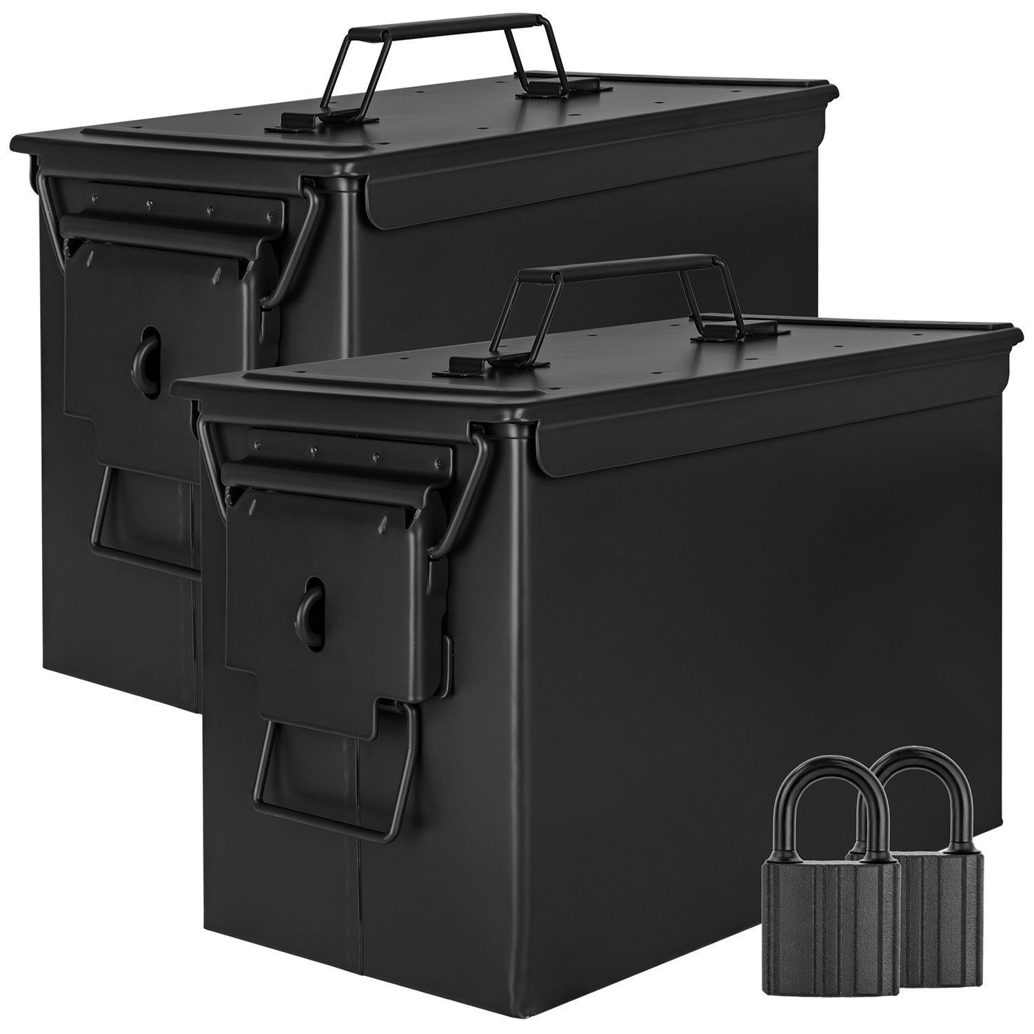 Aufbewahrungsbox 2x Munitionsbox mit Schloss Box Metallkiste 33 x 19 x 23 cm Schwarz